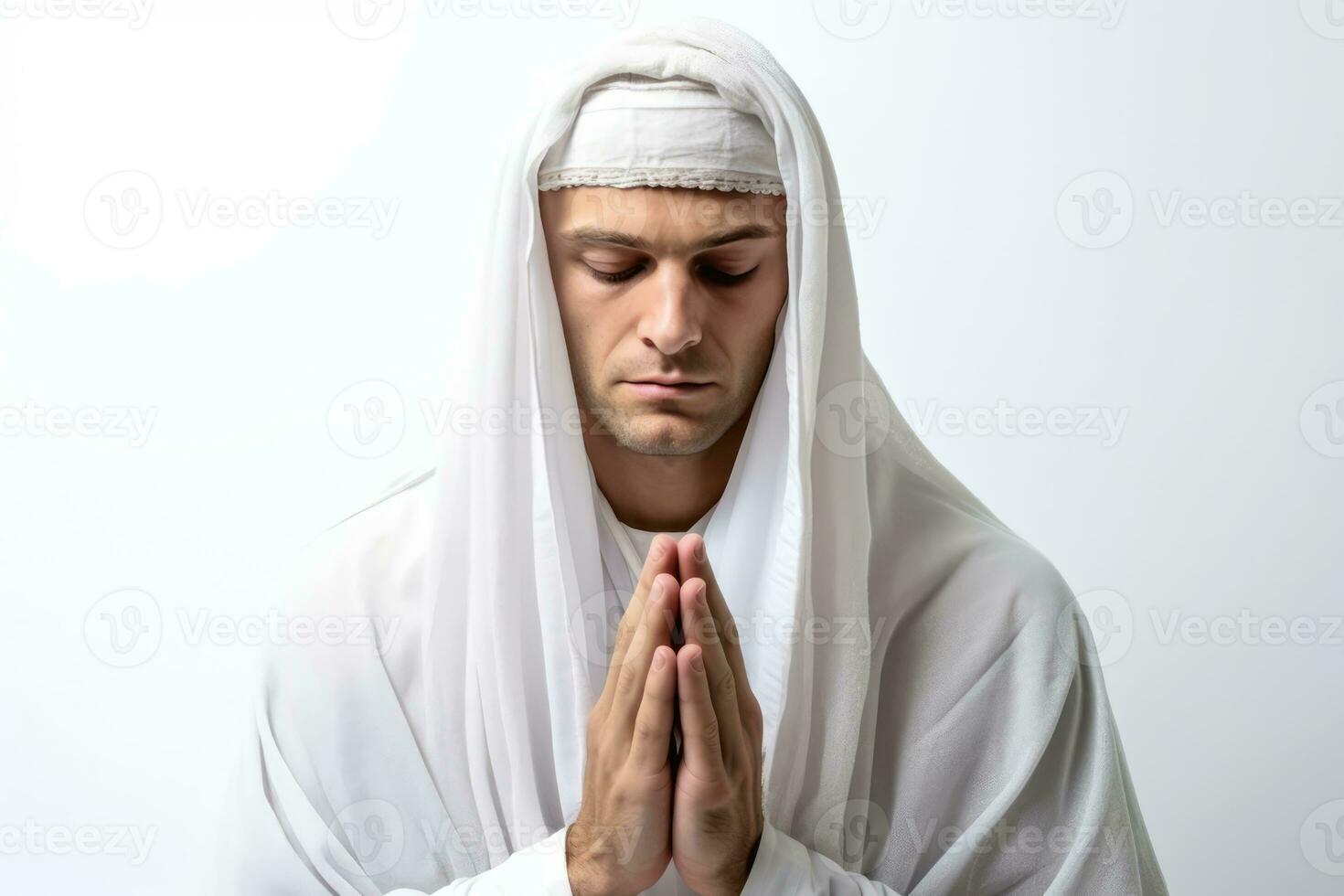 AI generated A Man Praying with Closed Eyes photo