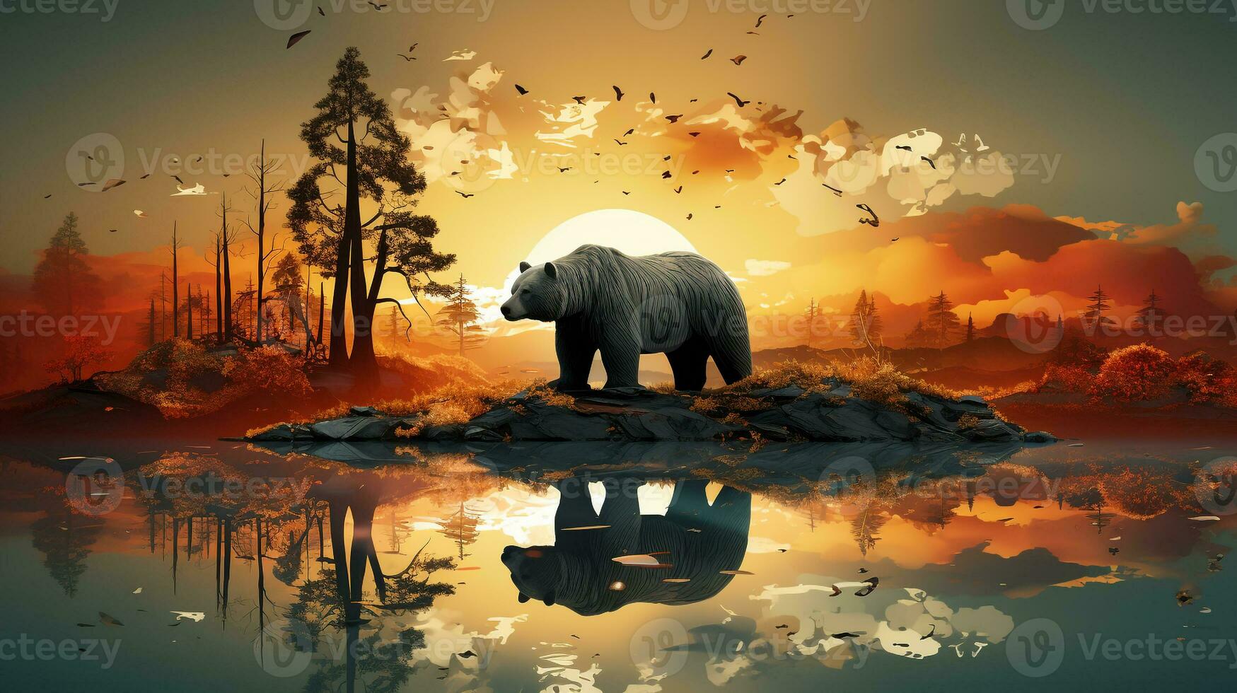 AI generated creative design about animal losing their habitat in global warming. Generative AI photo