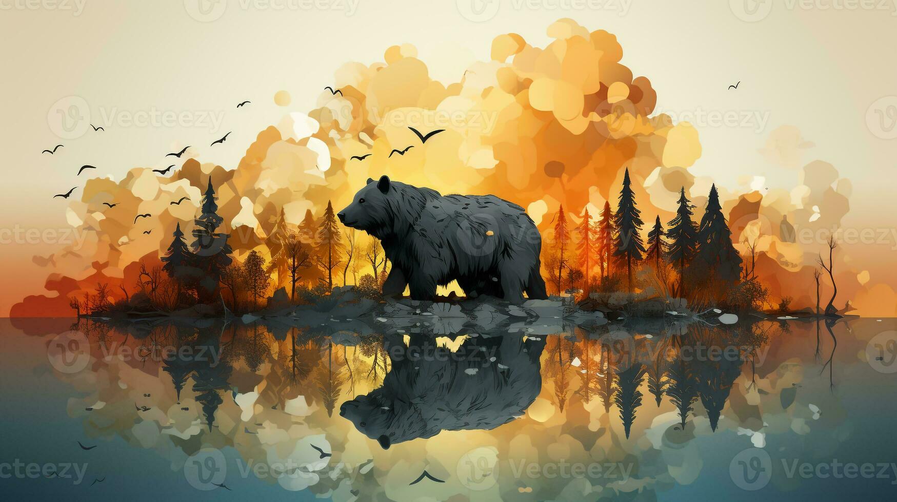 AI generated creative design about animal losing their habitat in global warming. Generative AI photo