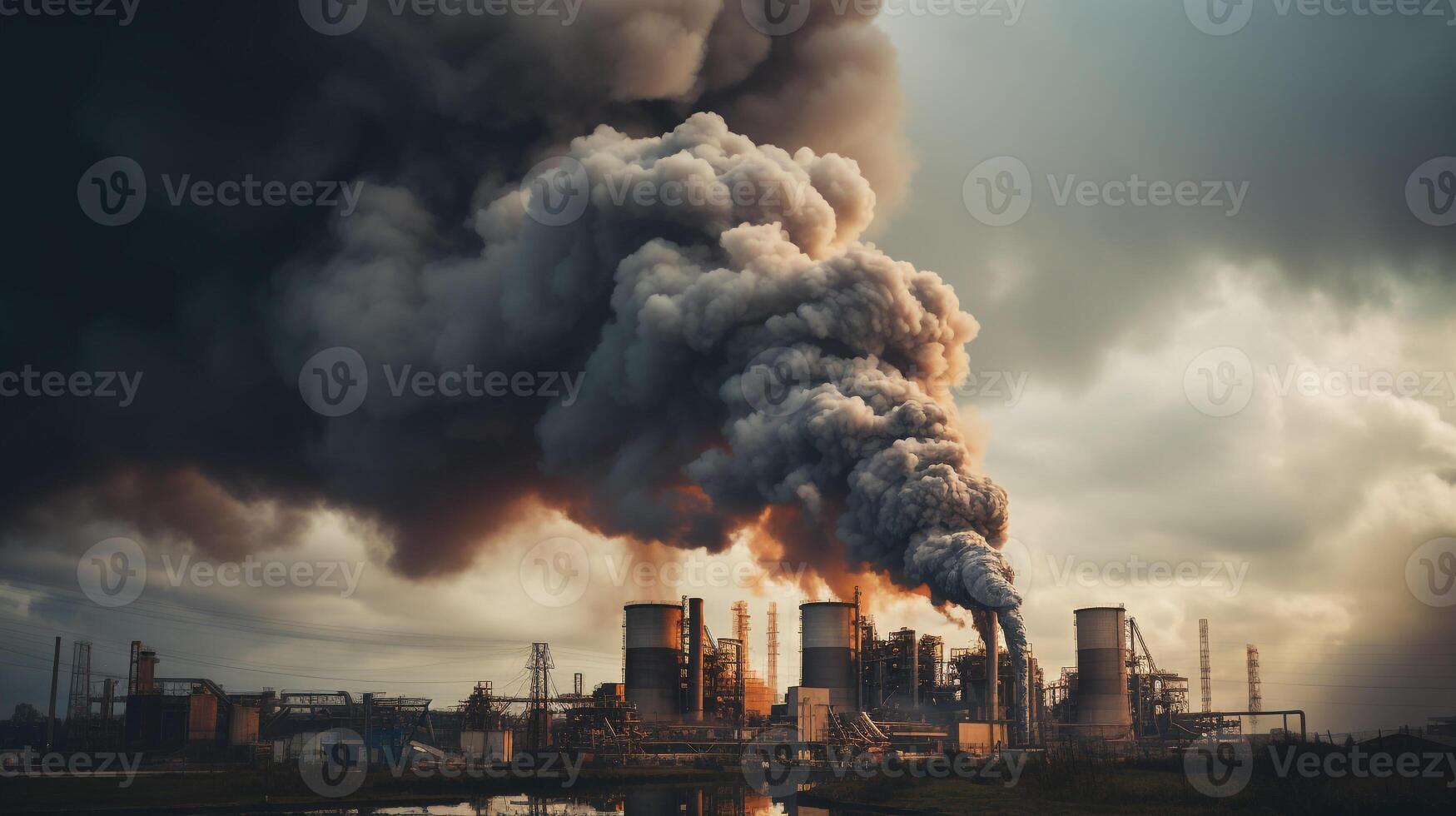 ai generado un foto de denso fábrica fumar ondulante desde un grande industrial instalación. generativo ai