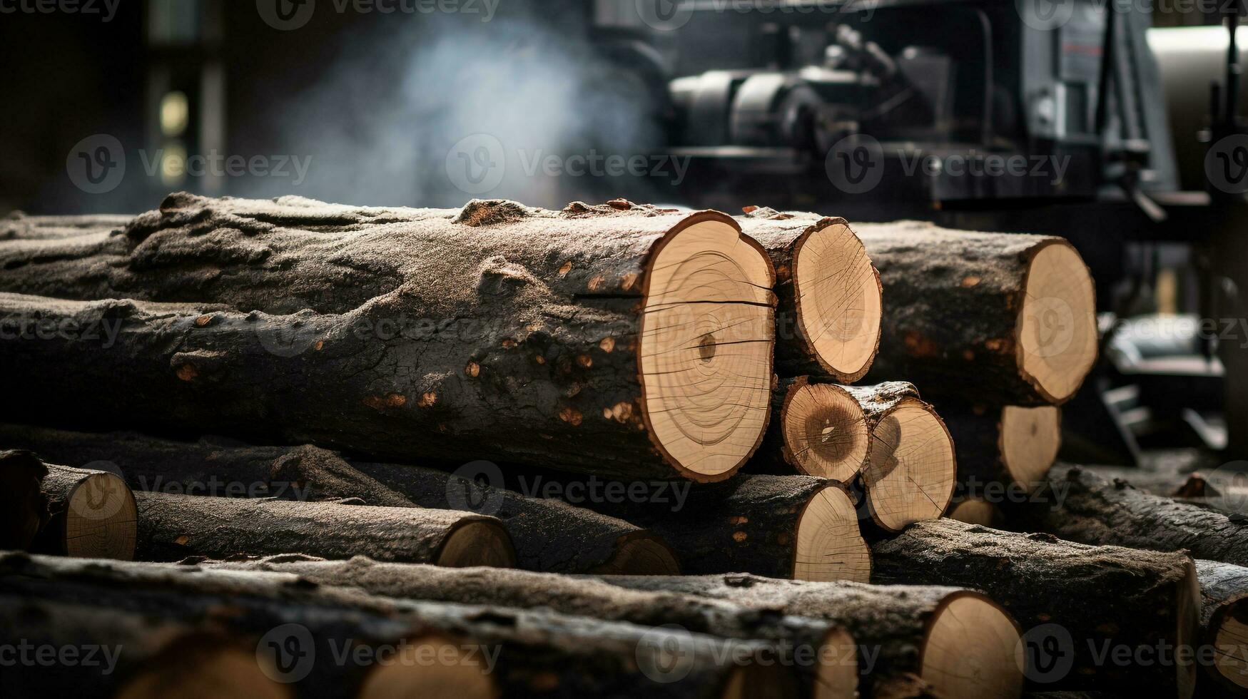 AI generated A photo of a stack of logs ready for combustion in a factory's smokestack. Generative AI