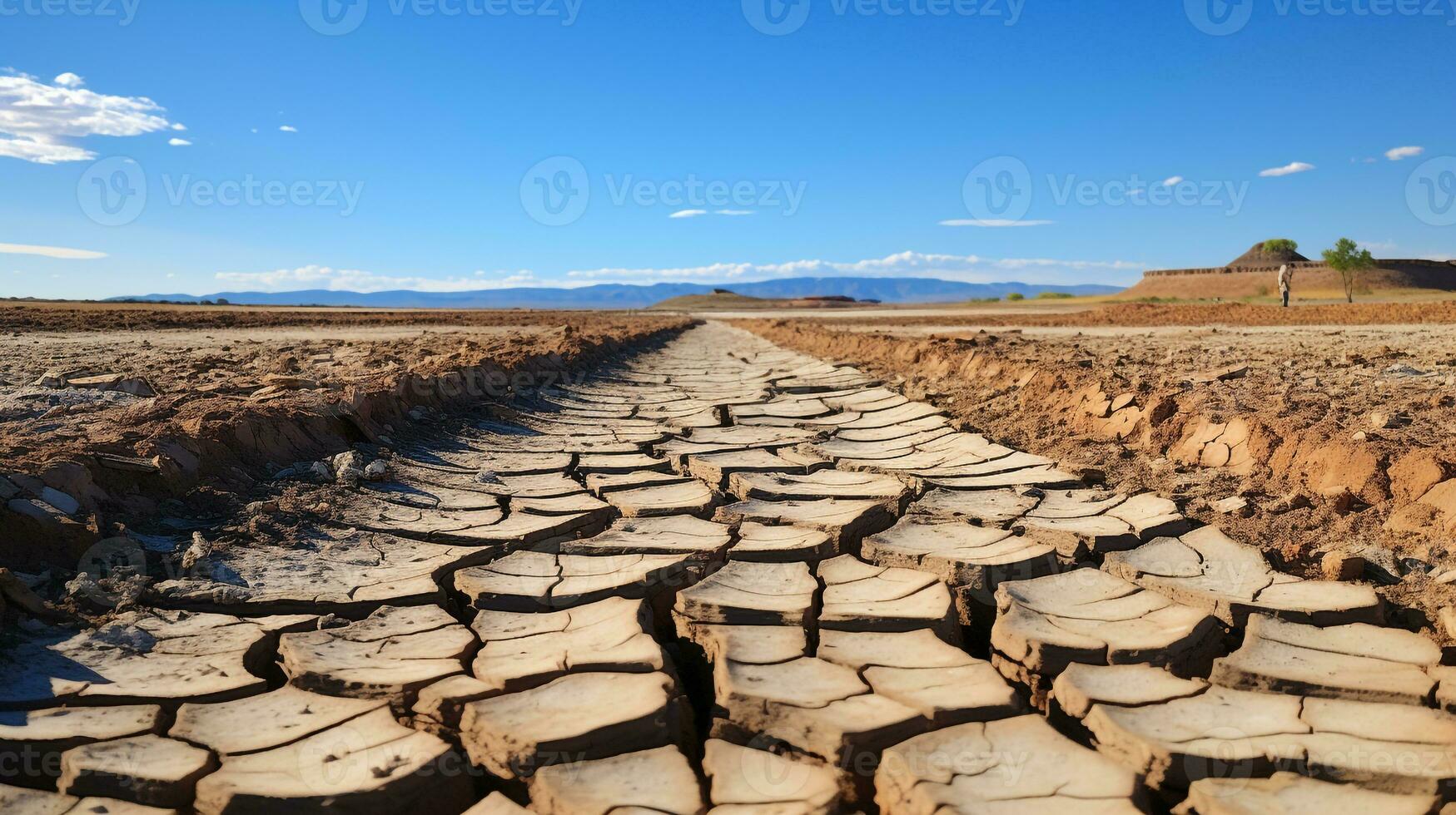 ai generado un foto de un tostado, agrietado cauce en un sequía afectado región. generativo ai