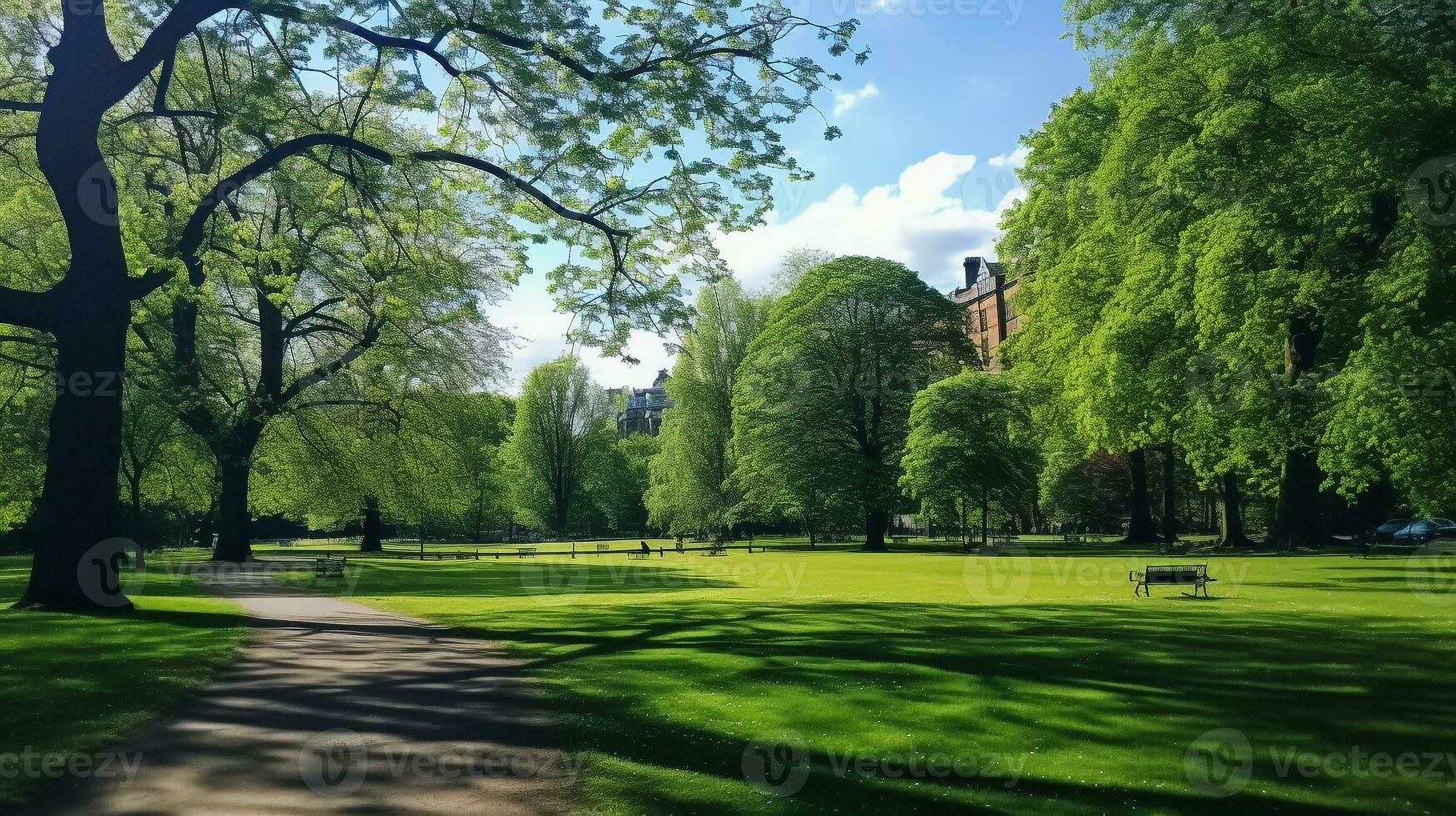 ai generado un foto de un lozano, verde parque en el corazón de un ciudad. generativo ai