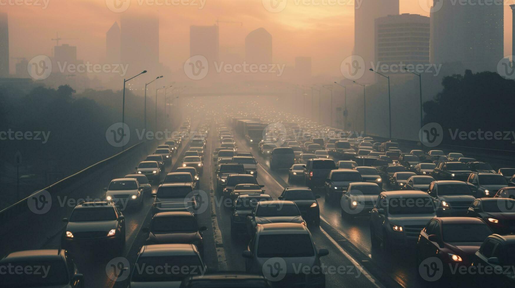 ai generado un foto de un congestionado ciudad autopista durante prisa hora. generativo ai