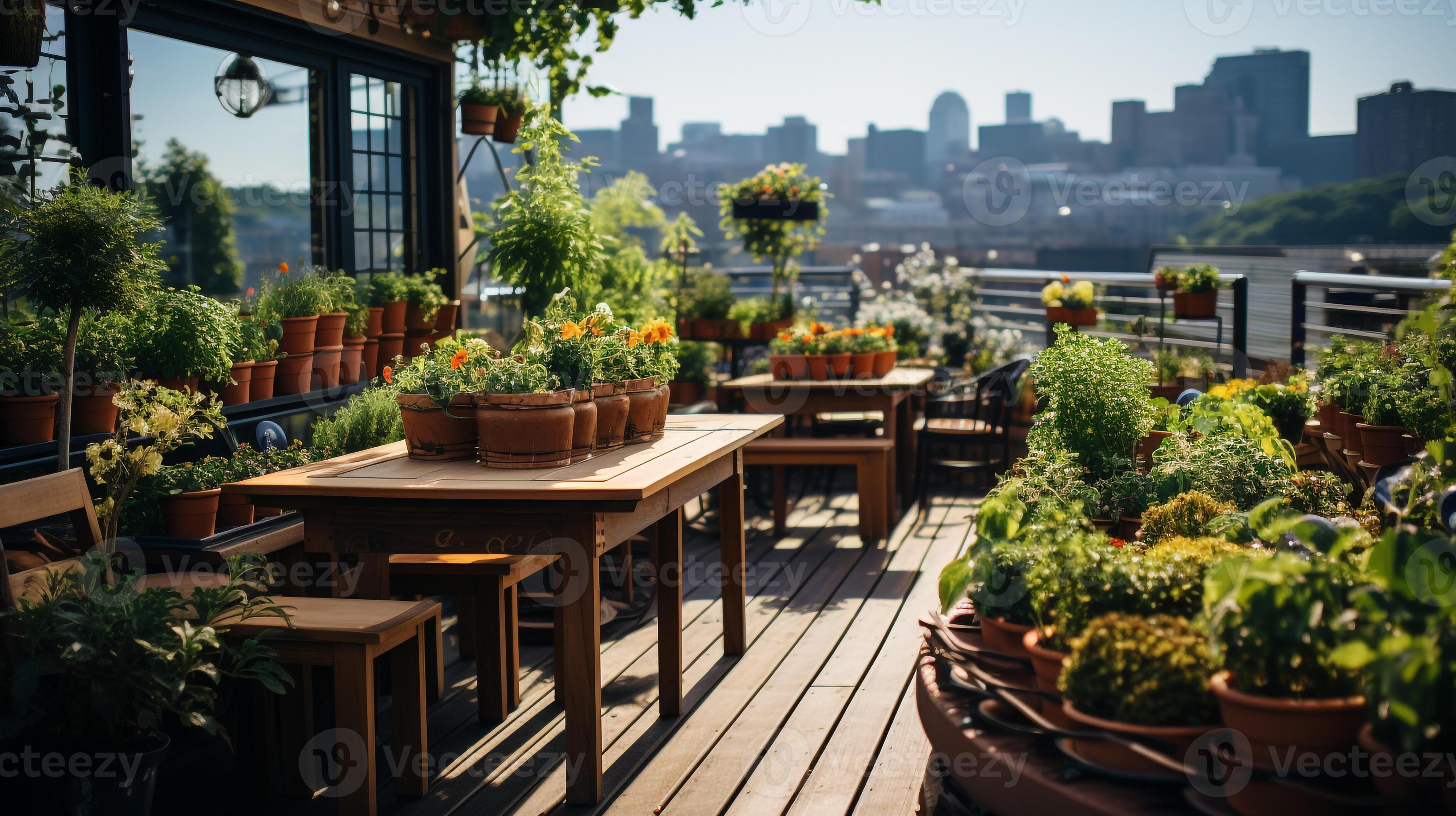 AI generated a photo of a downtown rooftop garden or urban farm Biology Diagrams