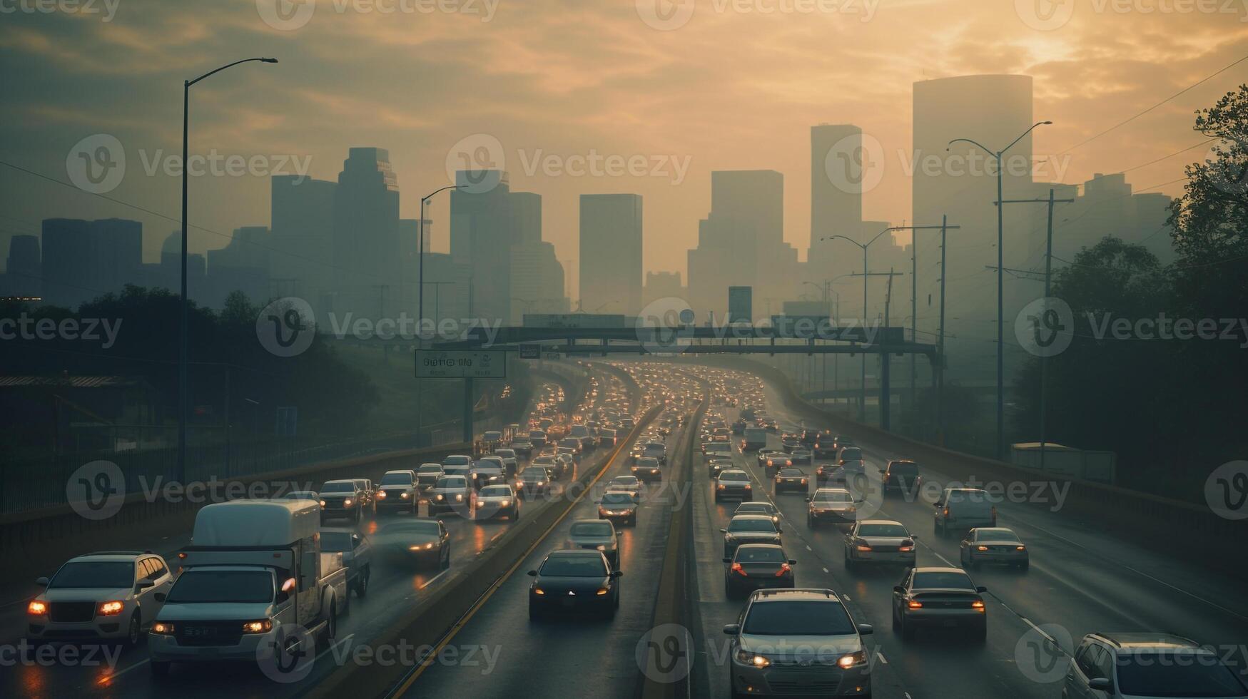 ai generado un foto de un congestionado ciudad autopista durante prisa hora. generativo ai