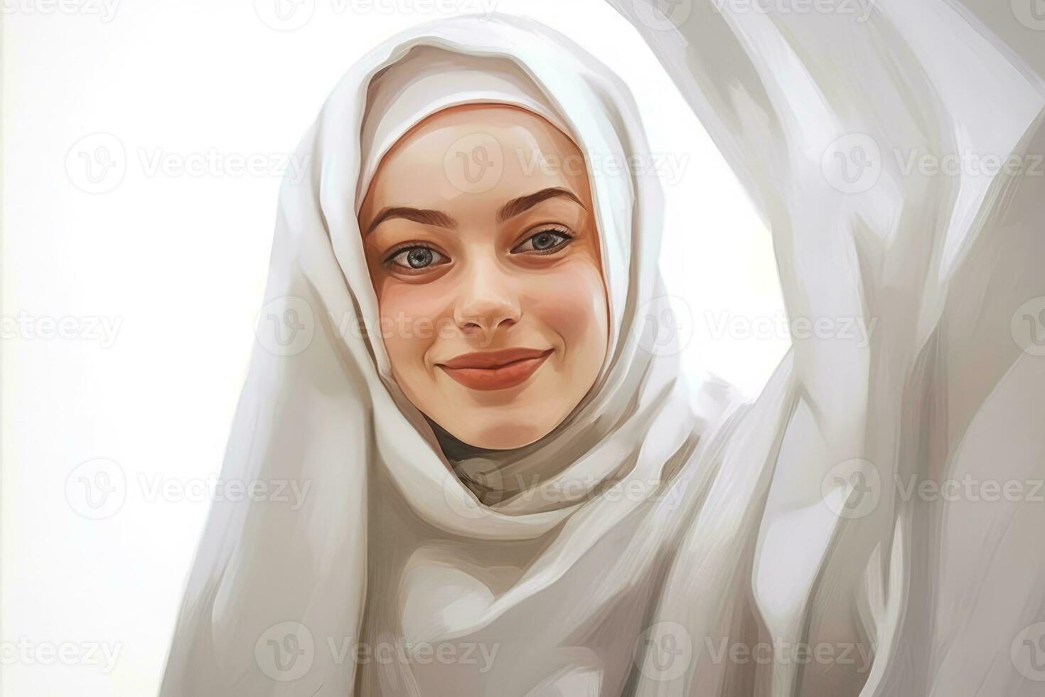 ai generado hermosa islámico mujer vistiendo un blanco Pañuelo foto
