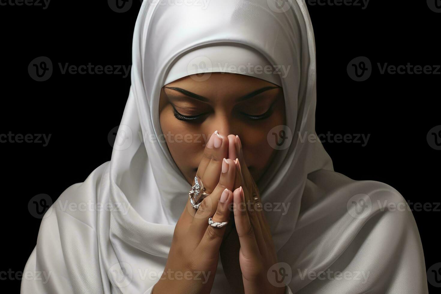 AI generated A Muslim woman praying with hands folded photo