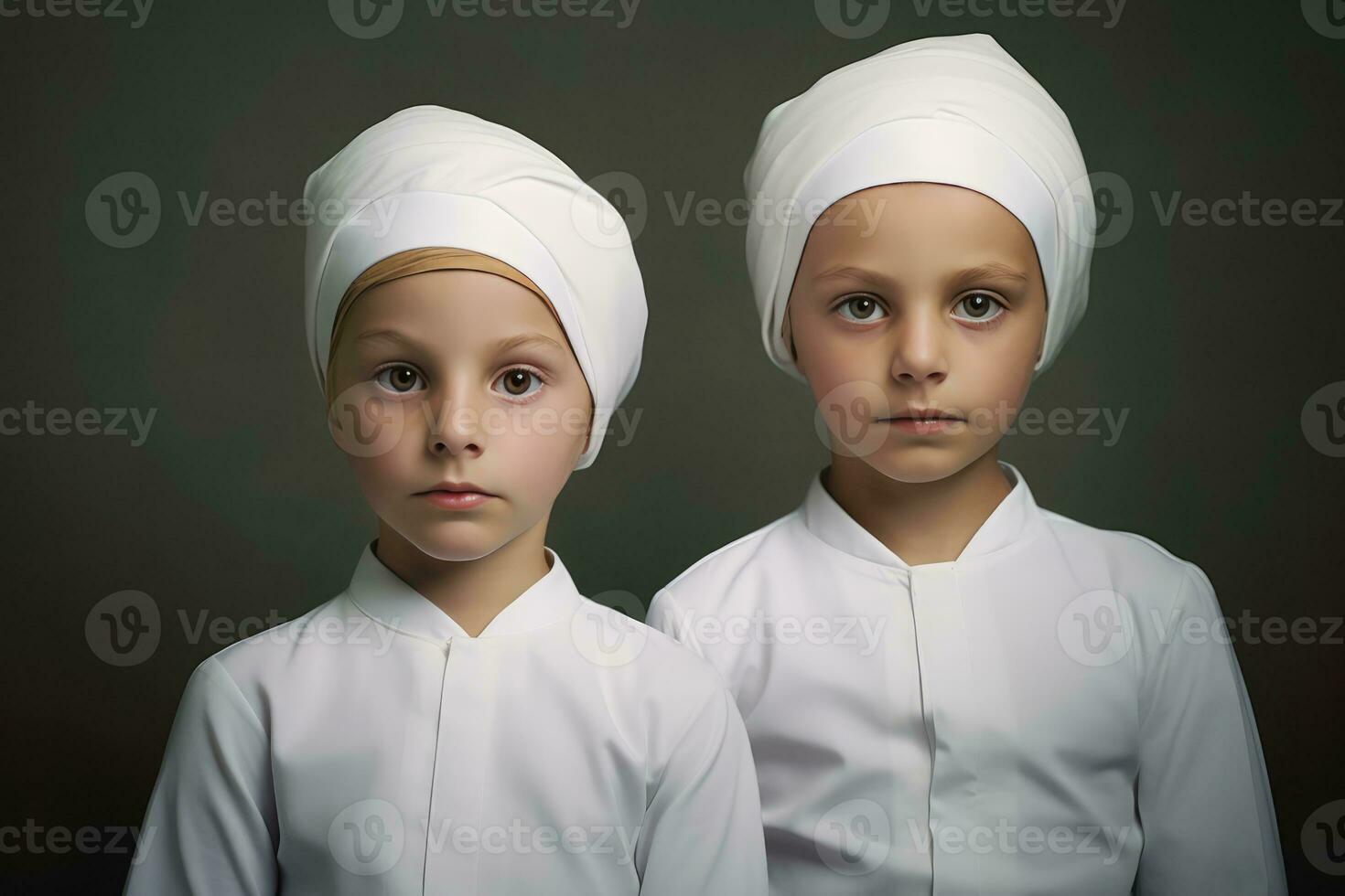 AI generated Two young girls dressed in white clothing photo