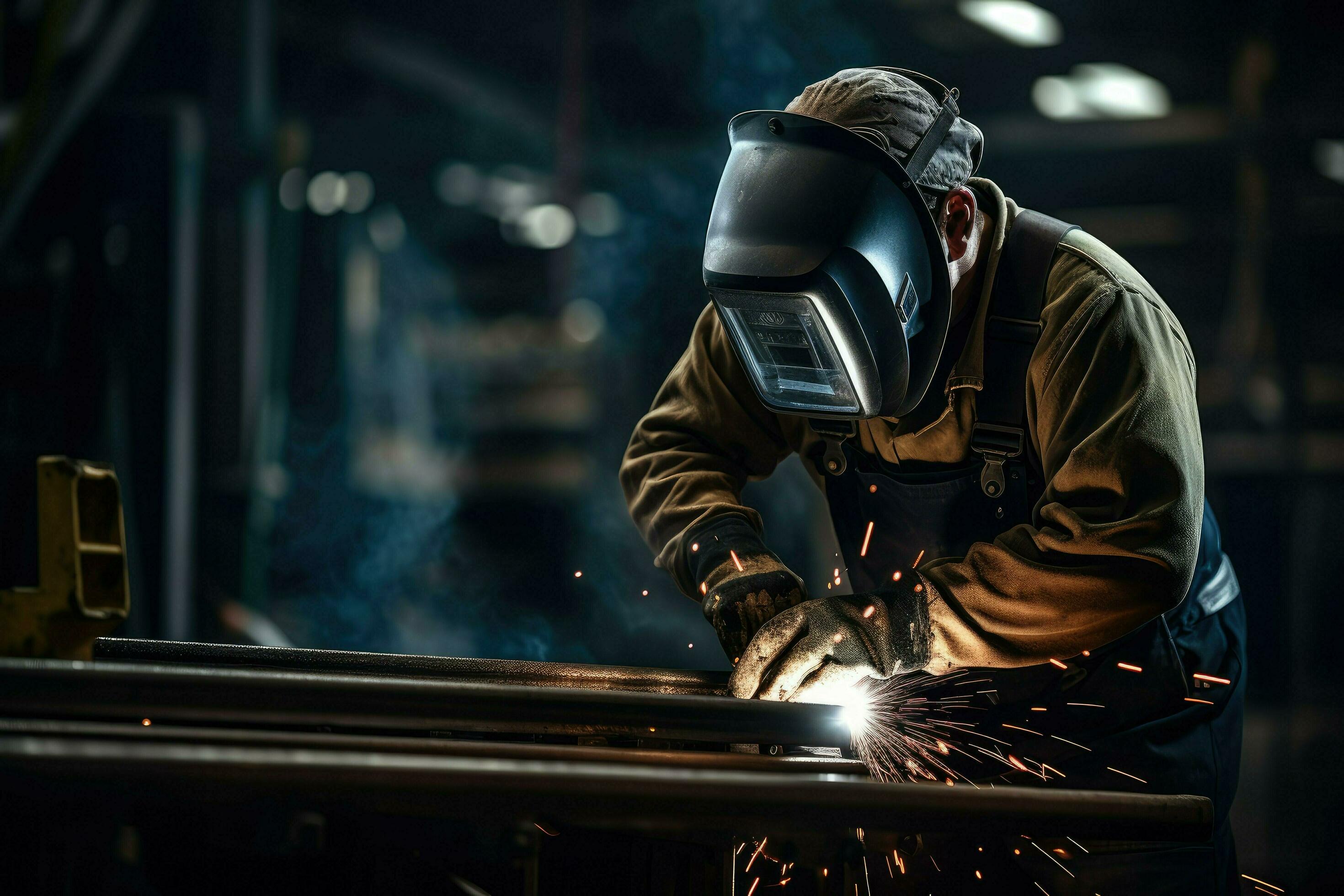 AI generated welder is welding metal, Building welder in a safety ...