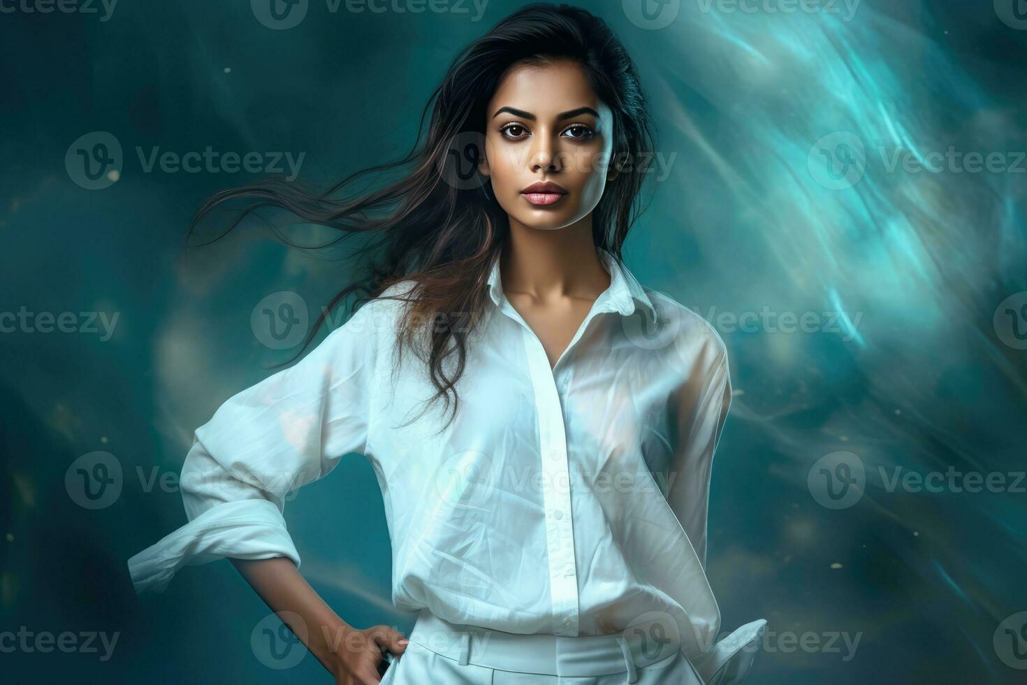 AI generated The Enchanting Portrait of a Young Woman with a Wide-eyed Expression photo