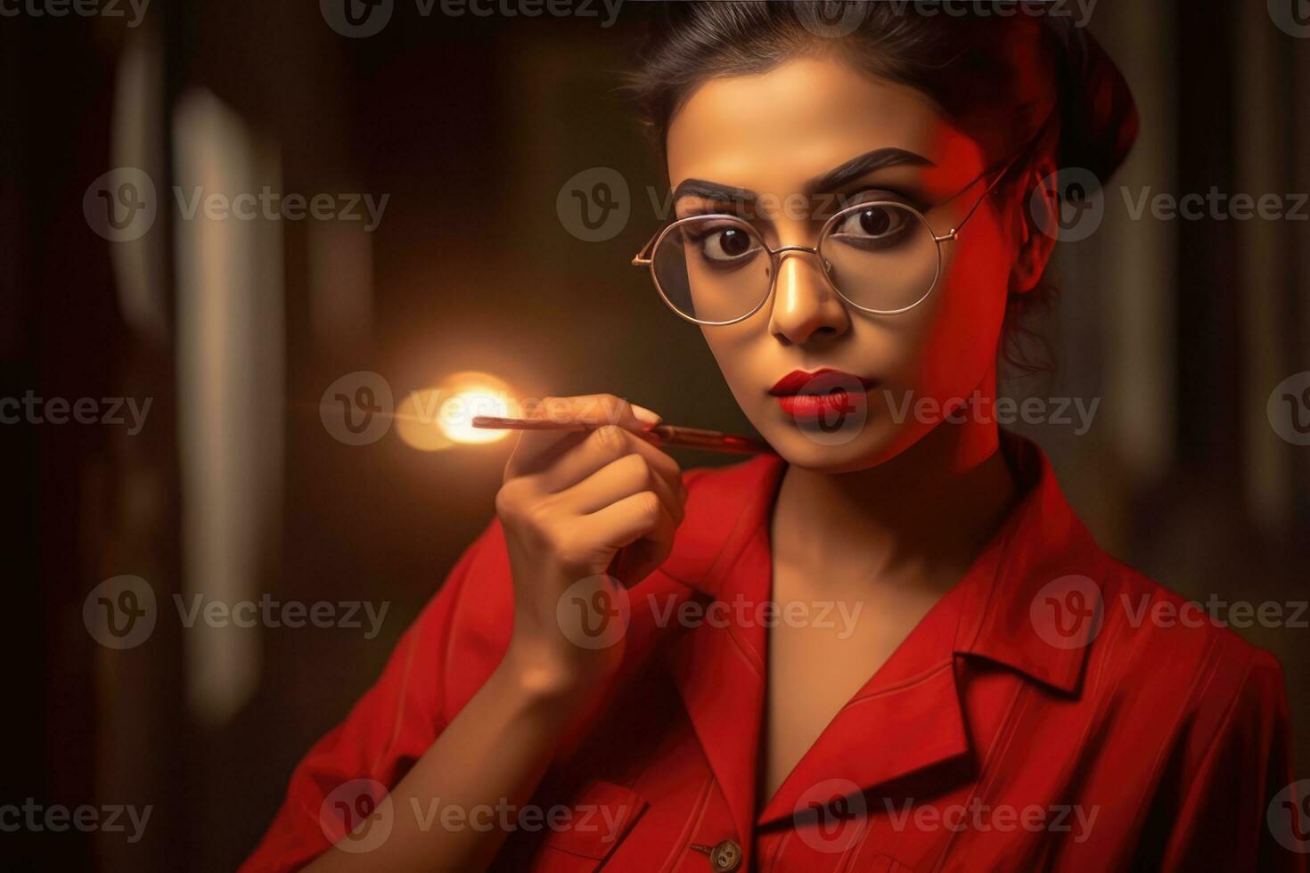 AI generated Female Smoker with Glasses photo