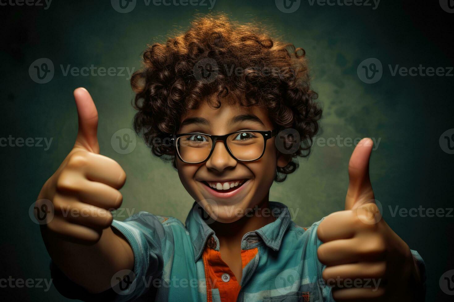 AI generated Stock Photo of a Smiling Young Boy Giving Two Thumbs Up