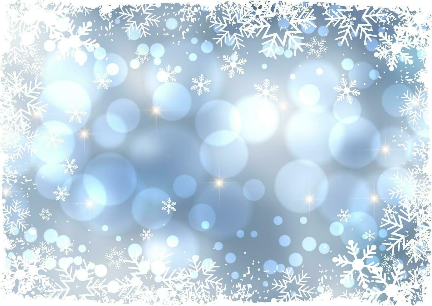 Fondo de Navidad con copos de nieve y diseño de luces bokeh. vector