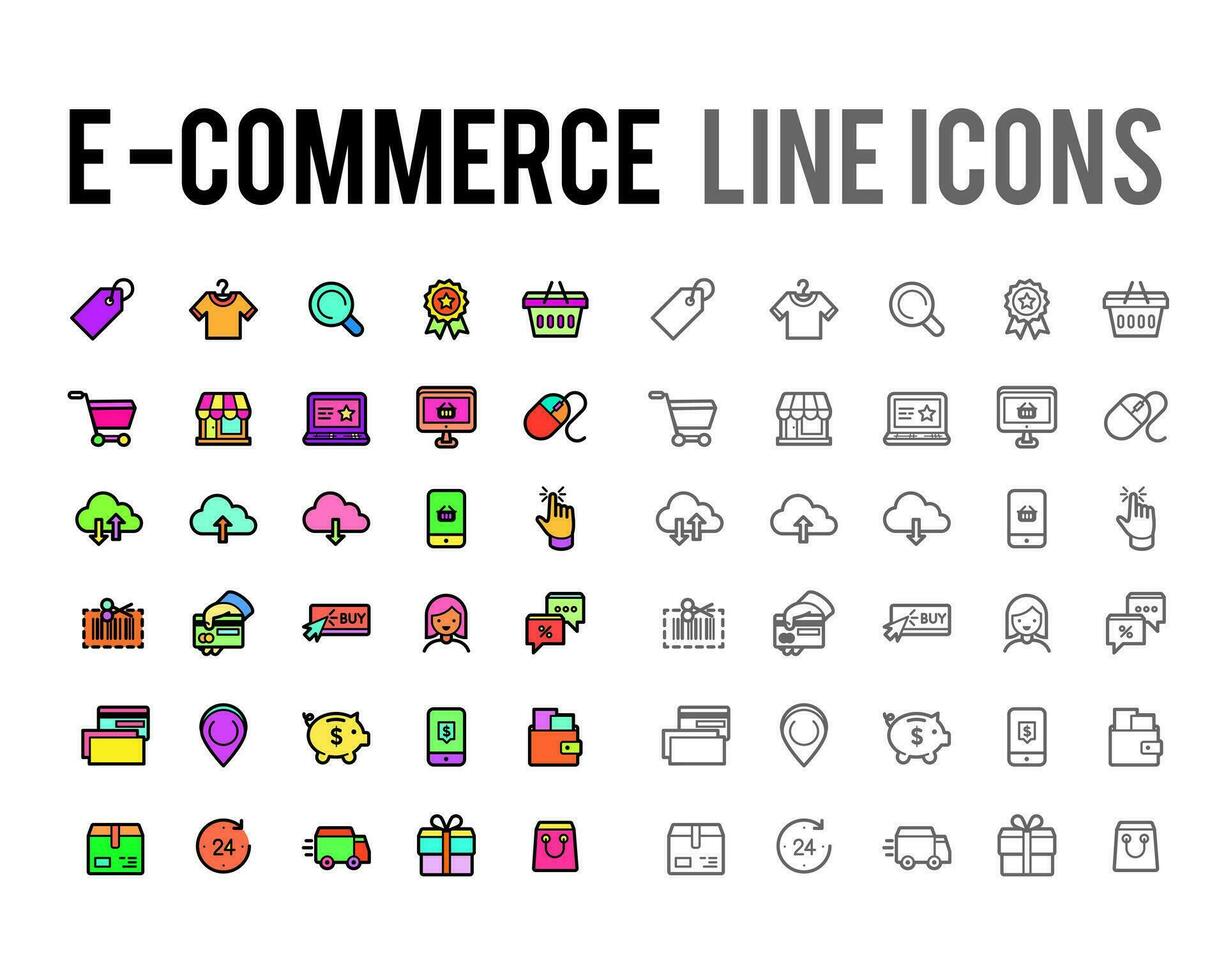 E-commerce online shopping, delivery vector line icon collection set for eshop seller