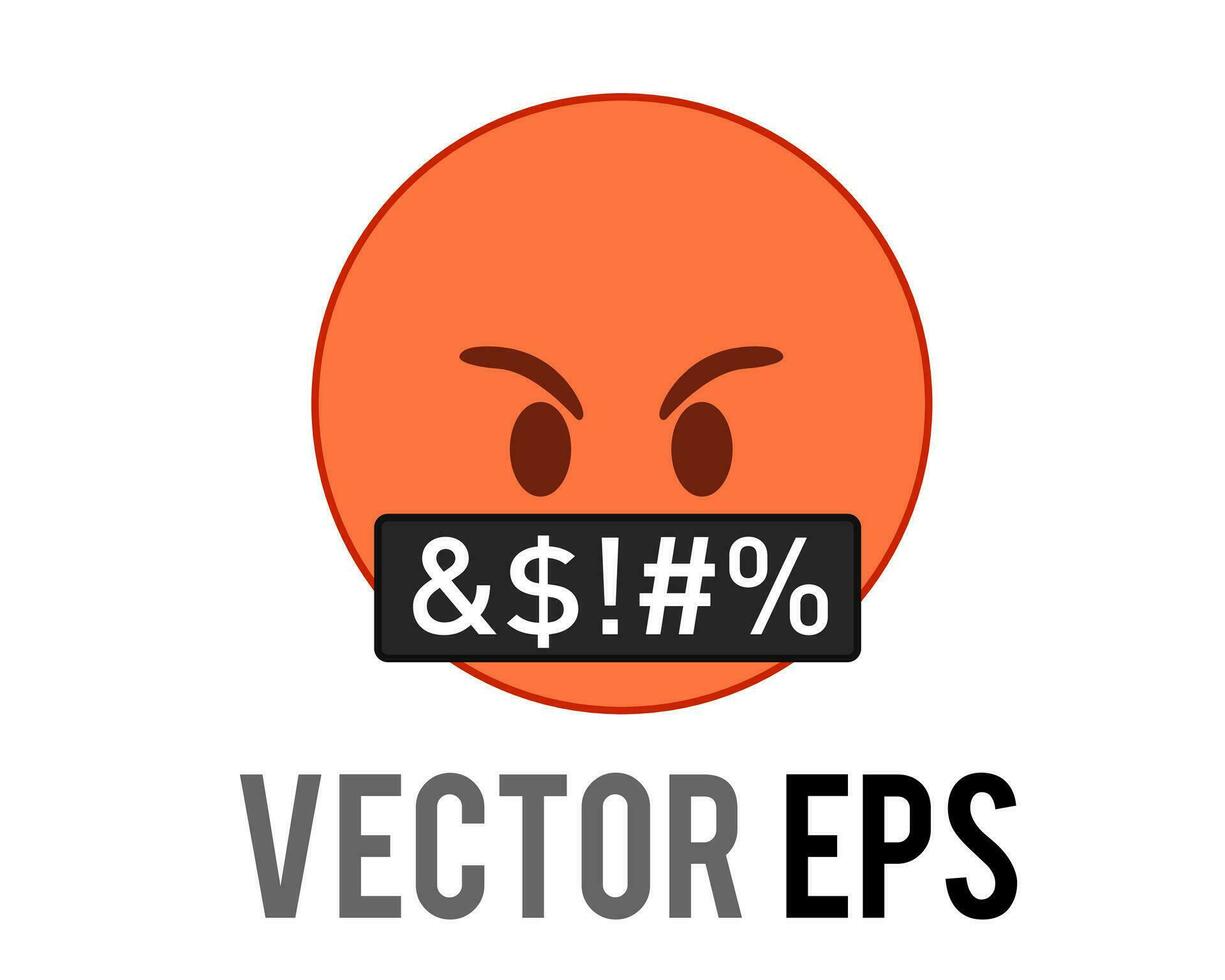 Angry red angry with black bar face icon and white grawlixes covering its mouth vector