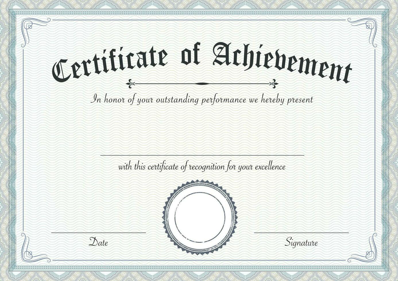 Blue classic retro certificate of achievement paper template vector