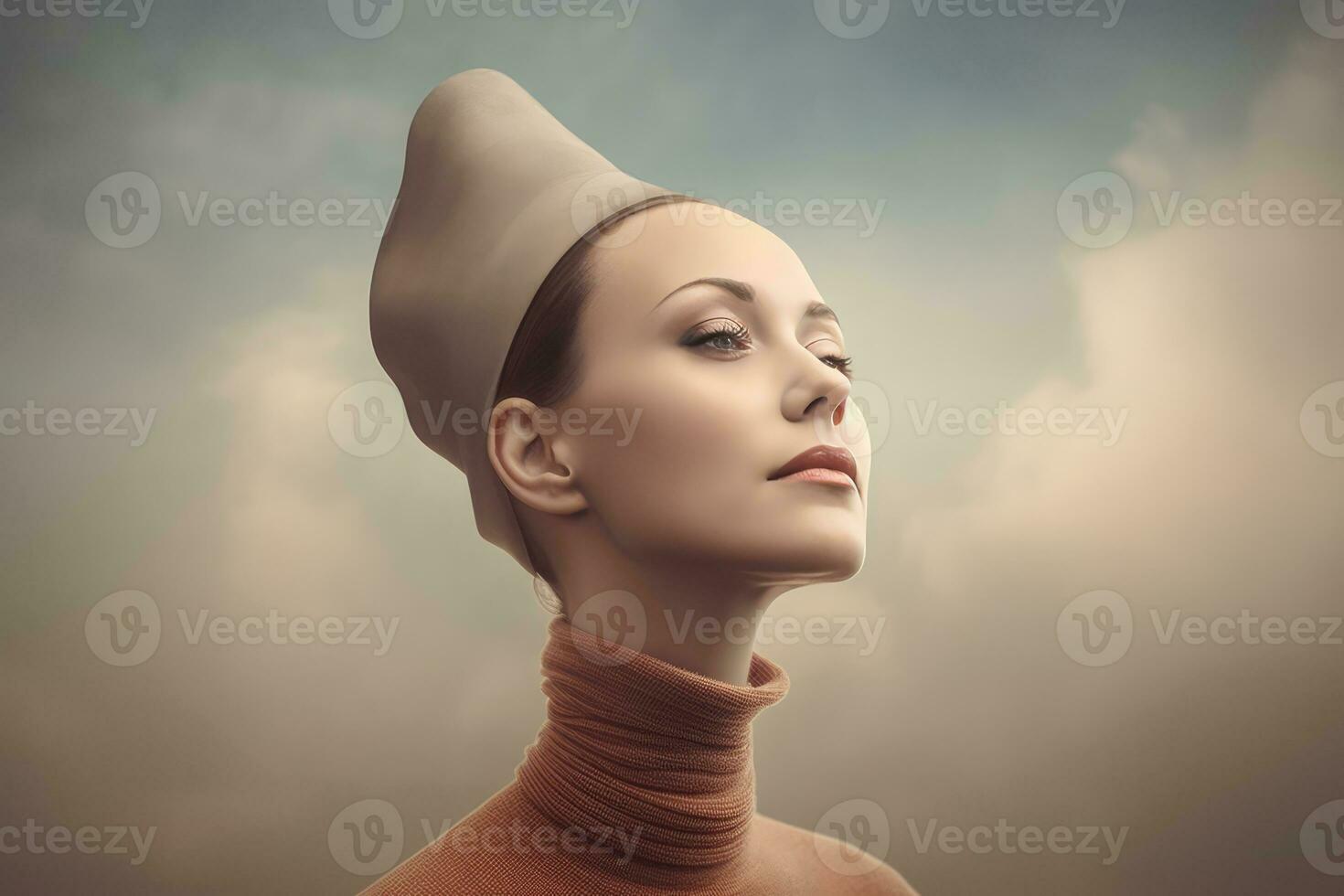 AI generated The Enchanting Beauty of a Woman with an Elaborate Hat photo