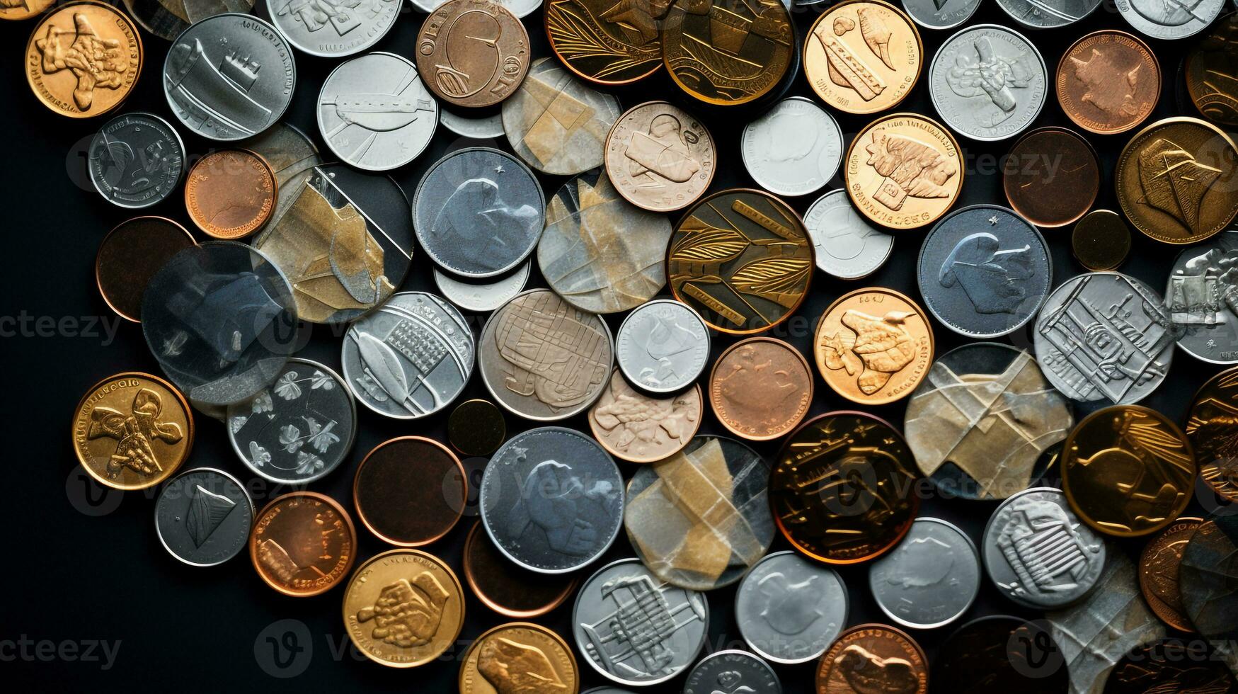 AI generated Photo of coins of various denominations forming a path. Generative AI