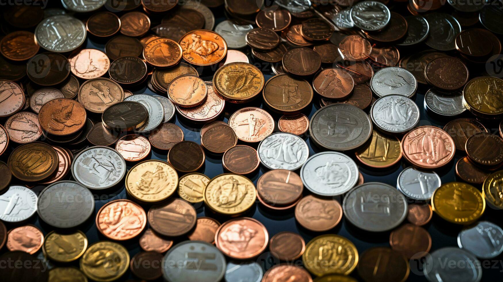 AI generated Photo of coins of various denominations forming a path. Generative AI