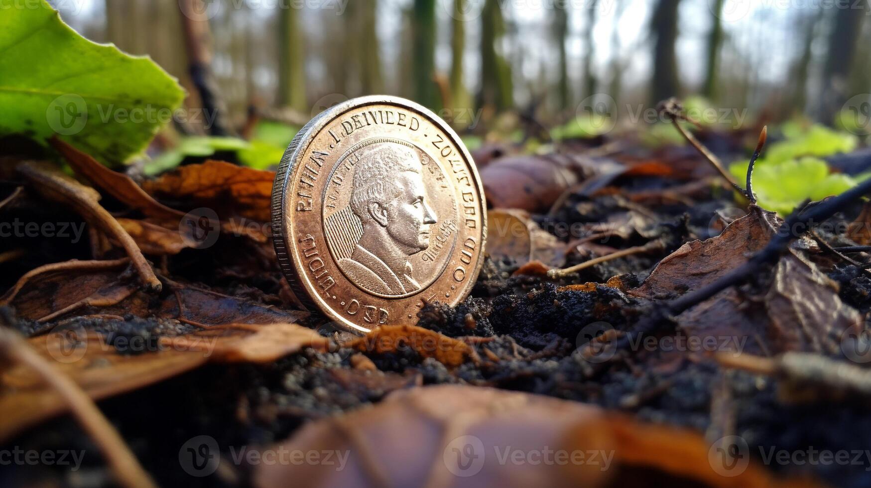 AI generated Photo of coin on a ground taken with a smartphone camera. Generative AI