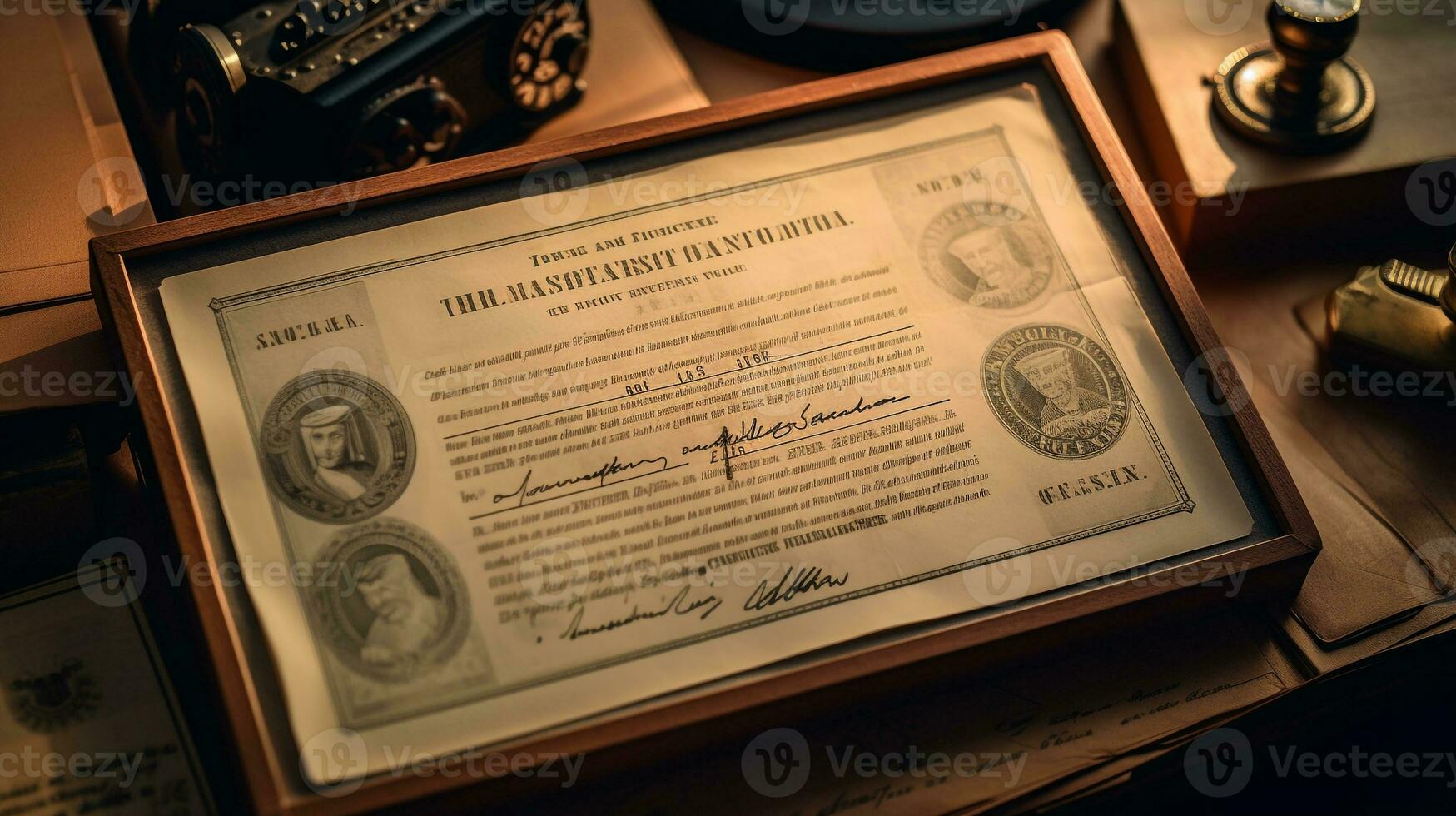 AI generated Photo of a vintage stock certificate displayed. Generative AI