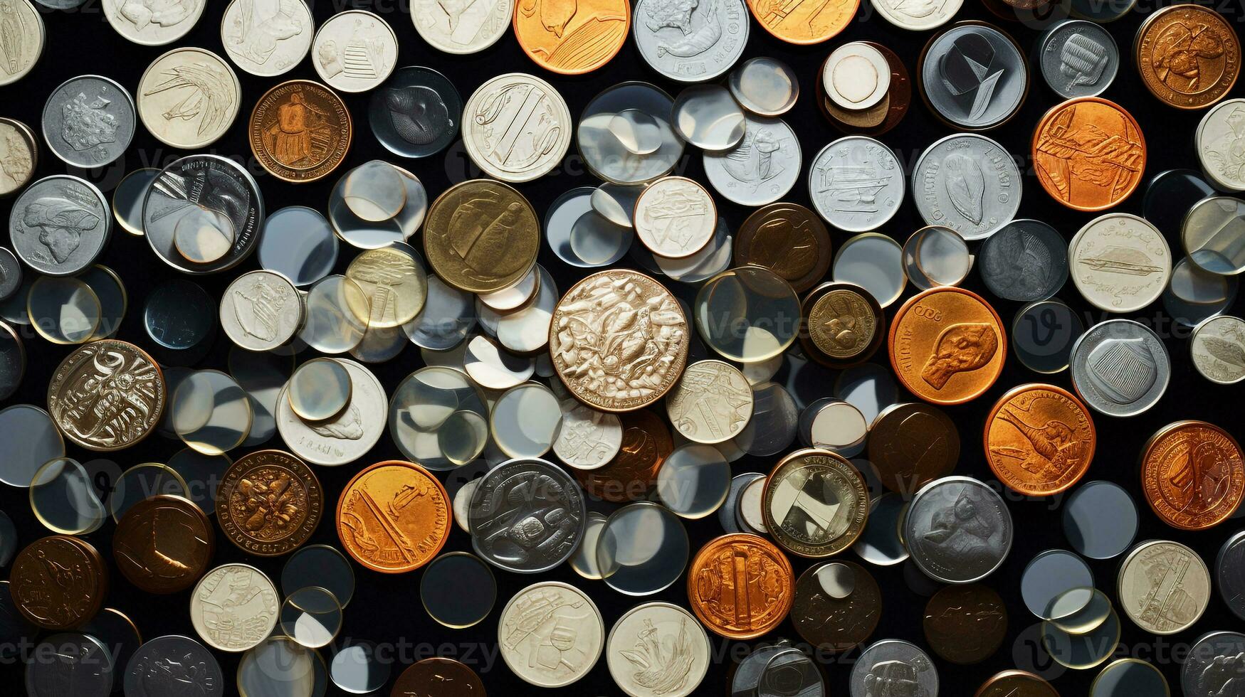 AI generated Photo of coins of various denominations forming a path. Generative AI