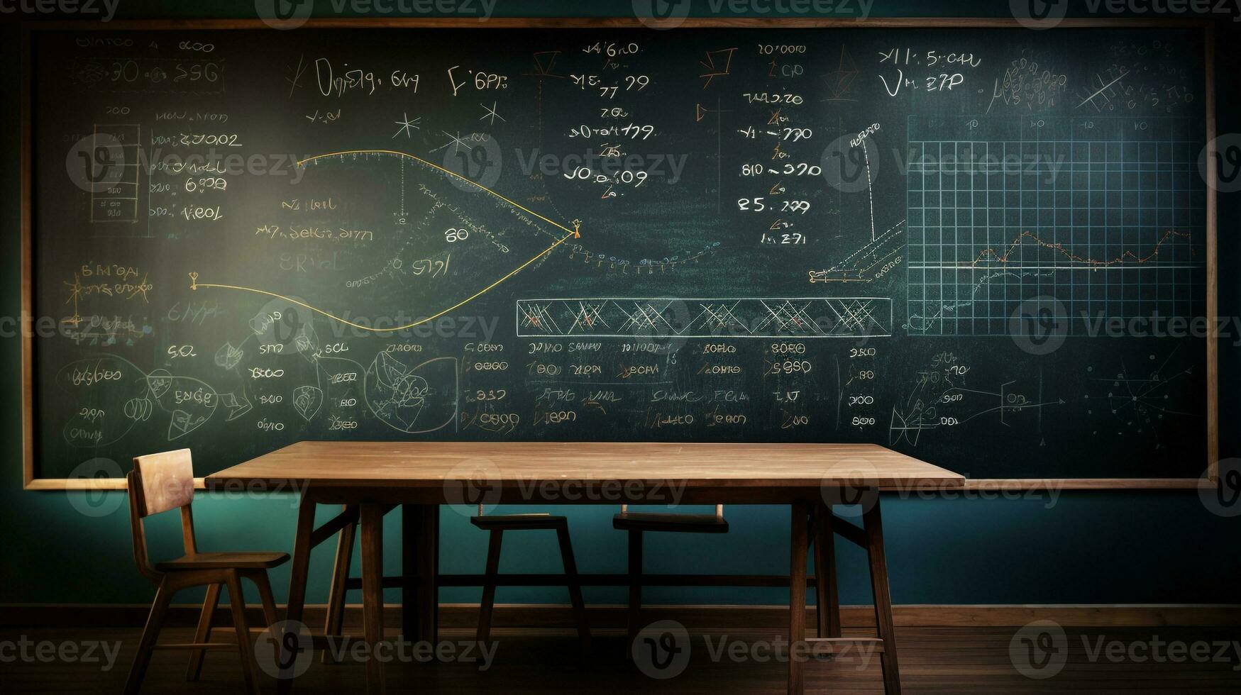 AI generated Photo of a vintage chalkboard covered in hand-drawn. Generative AI