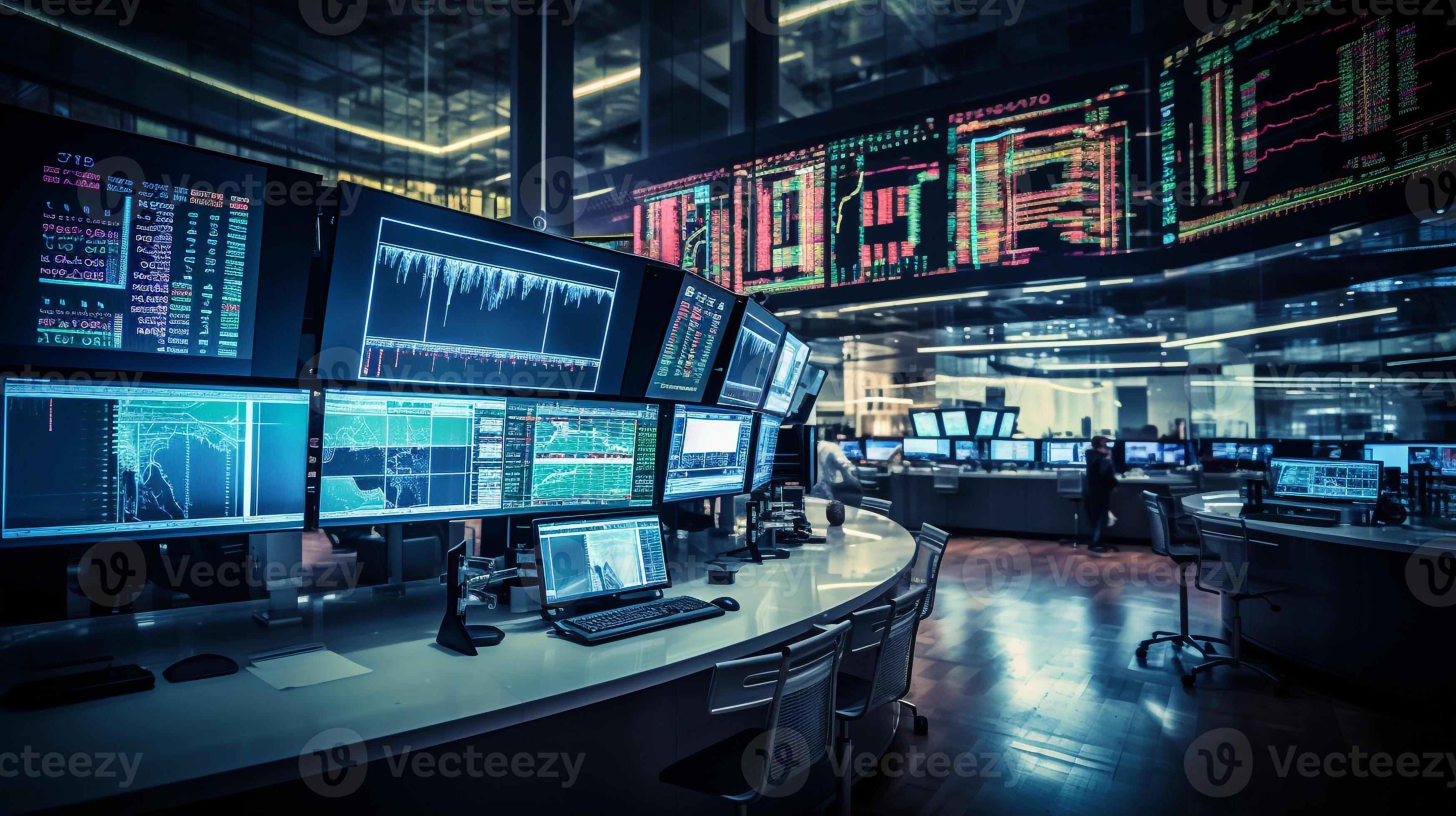 AI generated Photo of a stock market trading floor with computer Circuit Diagram