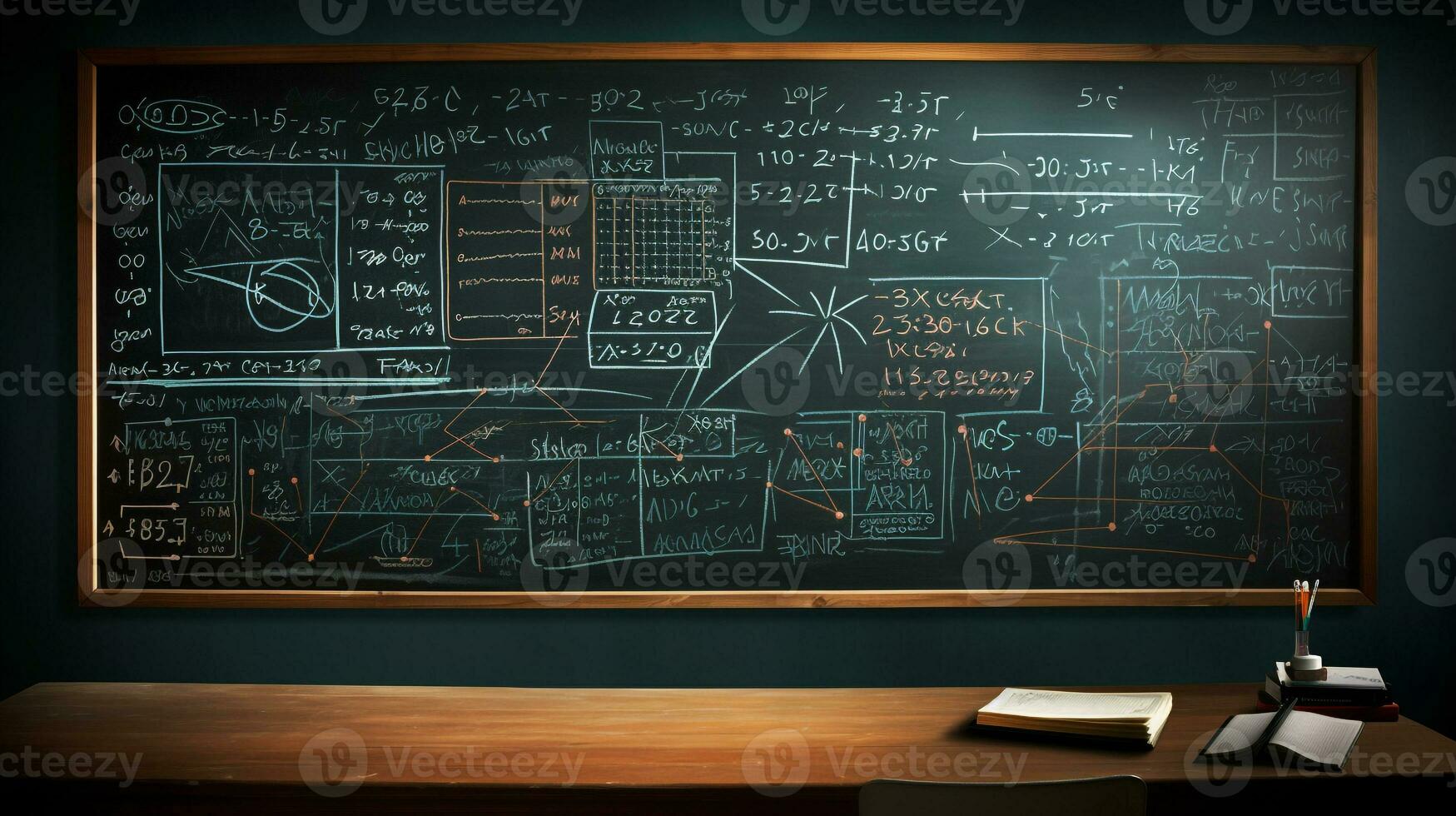 AI generated Photo of a vintage chalkboard covered in hand-drawn. Generative AI