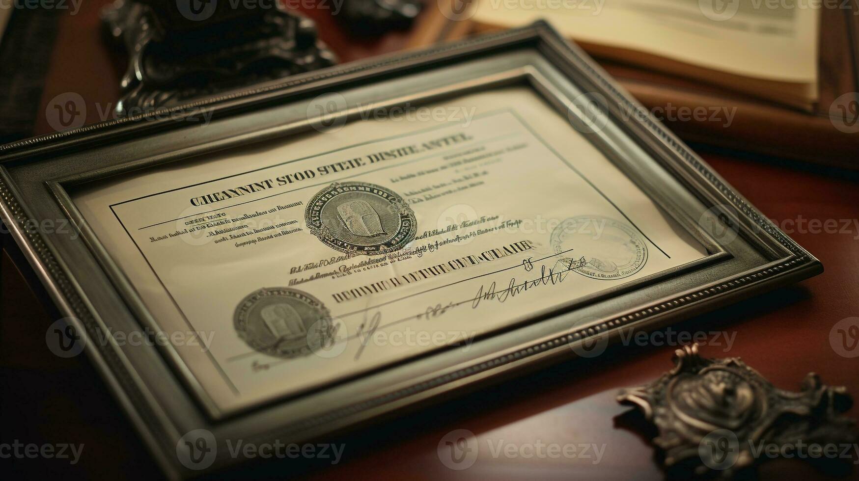 AI generated Photo of a vintage stock certificate displayed. Generative AI