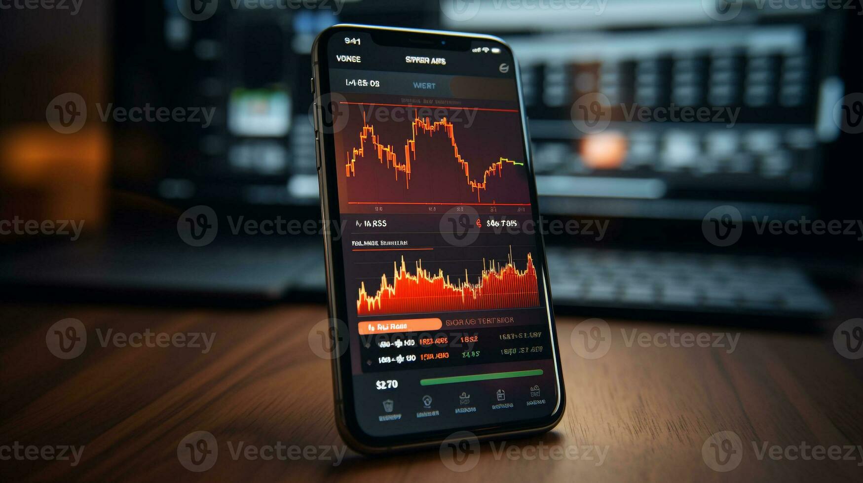 AI generated Photo of a smartphone displaying a stock market app. Generative AI