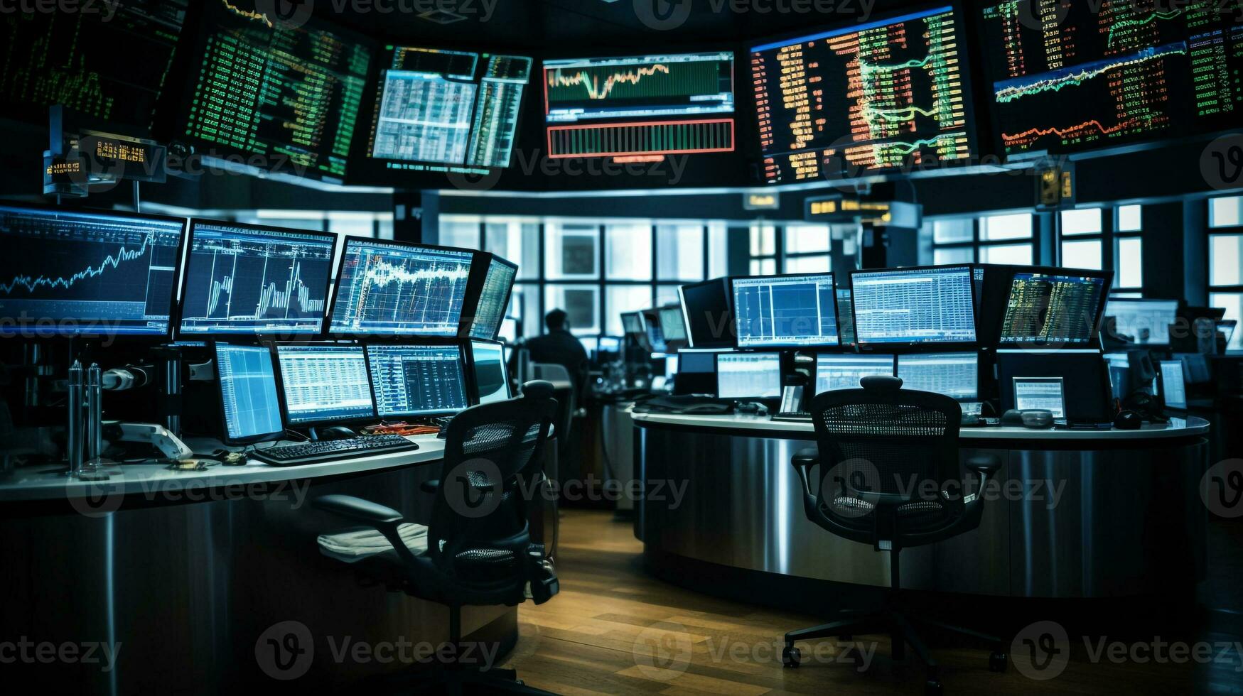 AI generated Photo of a stock market trading floor with computer. Generative AI