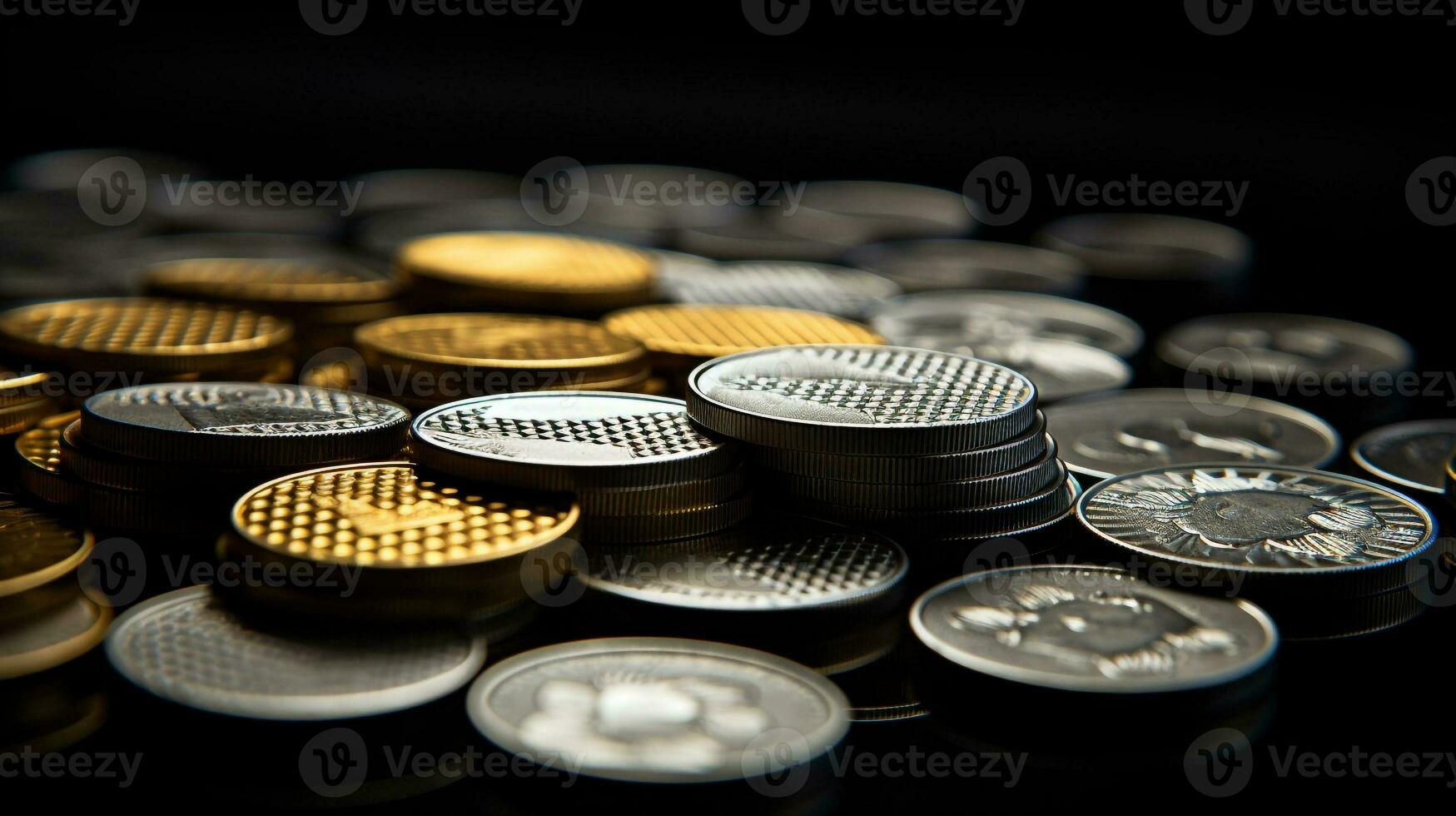 AI generated Photo of a set of gold and silver coins arranged. Generative AI