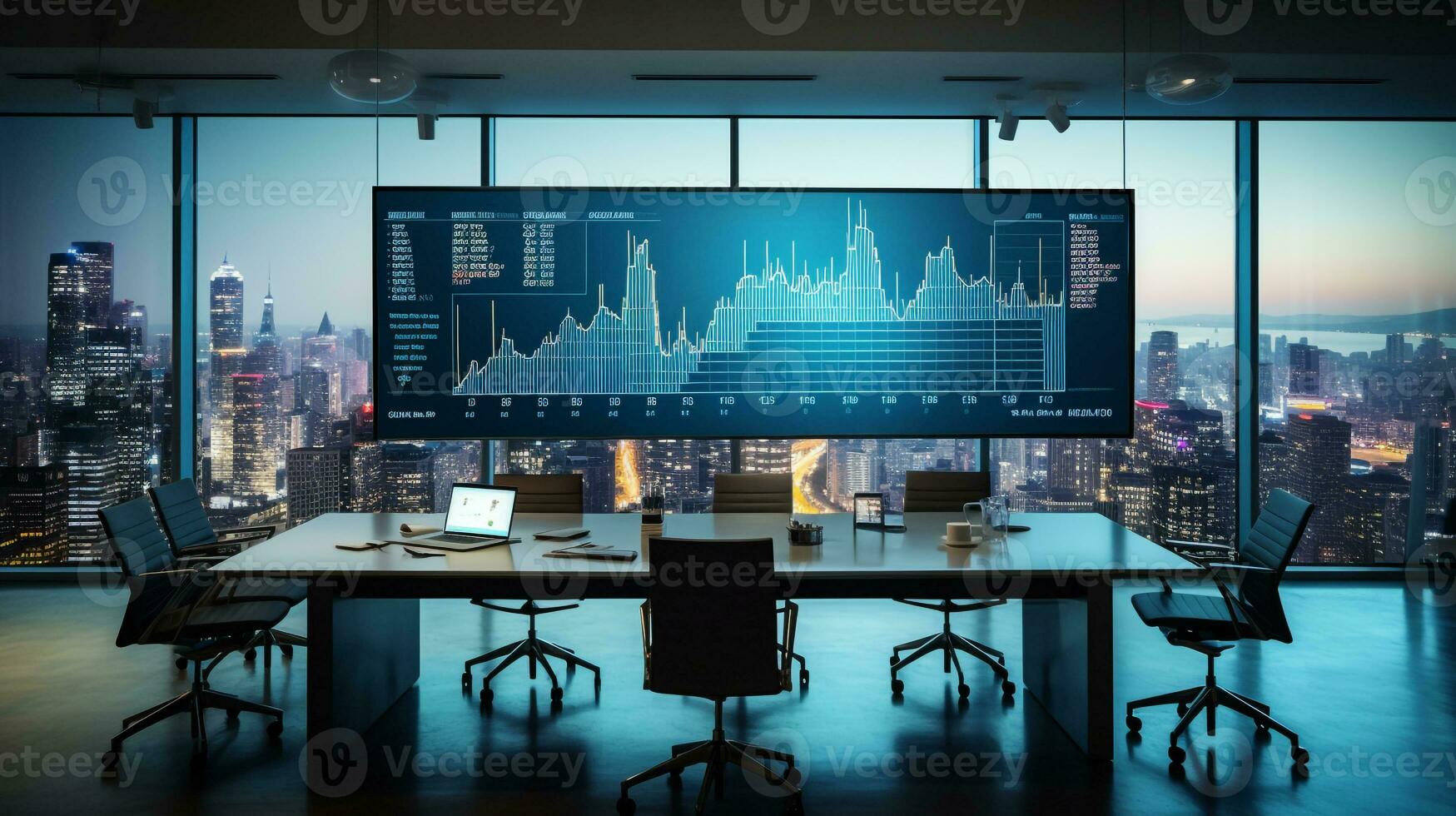 AI generated Photo of a large digital display in a corporate board. Generative AI