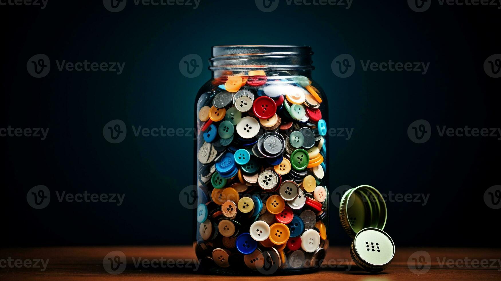 AI generated Photo of a jar filled with colorful buttons resembling. Generative AI