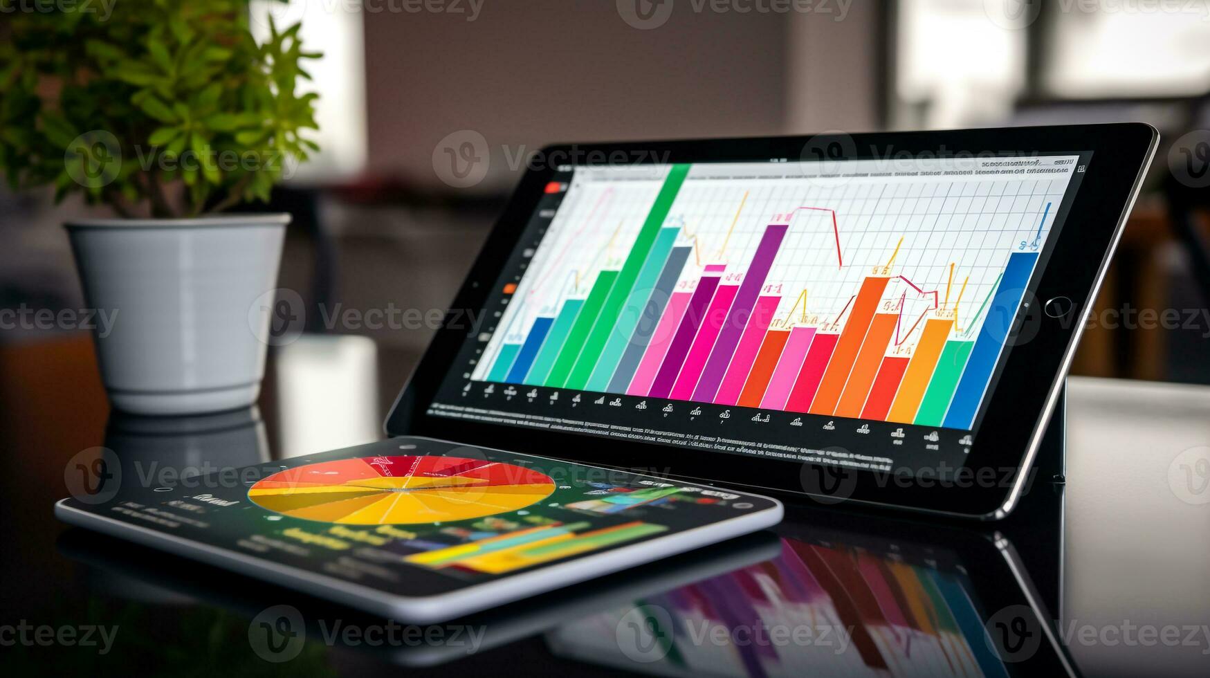 AI generated Photo of a digital tablet showcasing colorful bar. Generative AI