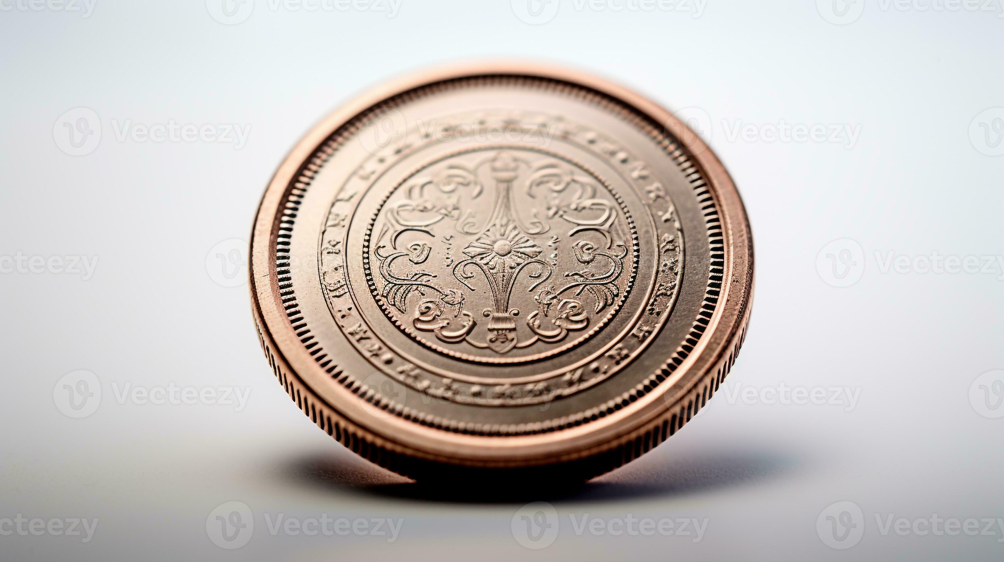 AI generated close-up Photo of a coin isolated on white background