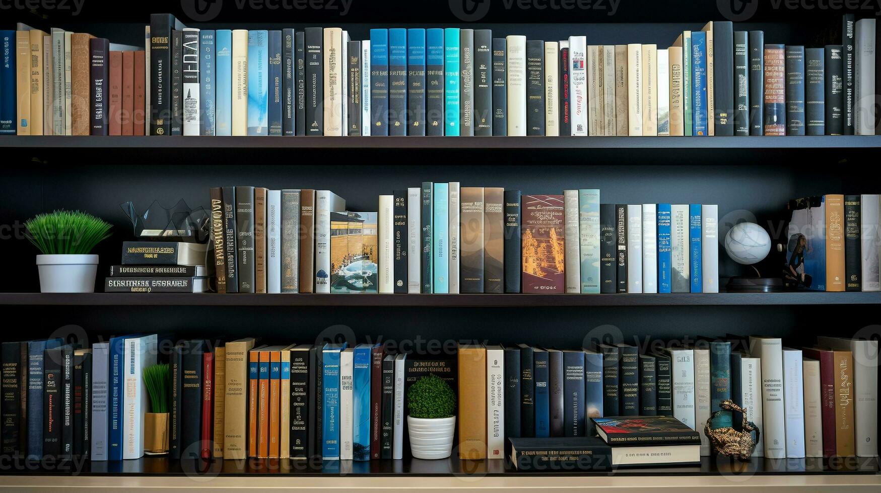 AI generated Photo of a financial analysts bookshelf with literature. Generative AI