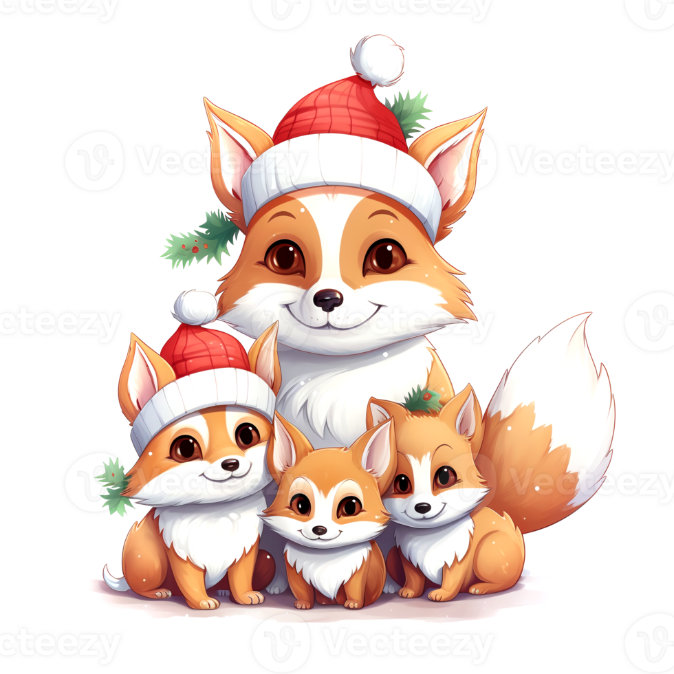 AI generated Cute Christmas Fox Clipart is a great choice for creating cards, invitations, party supplies and decorations. AI generated. png