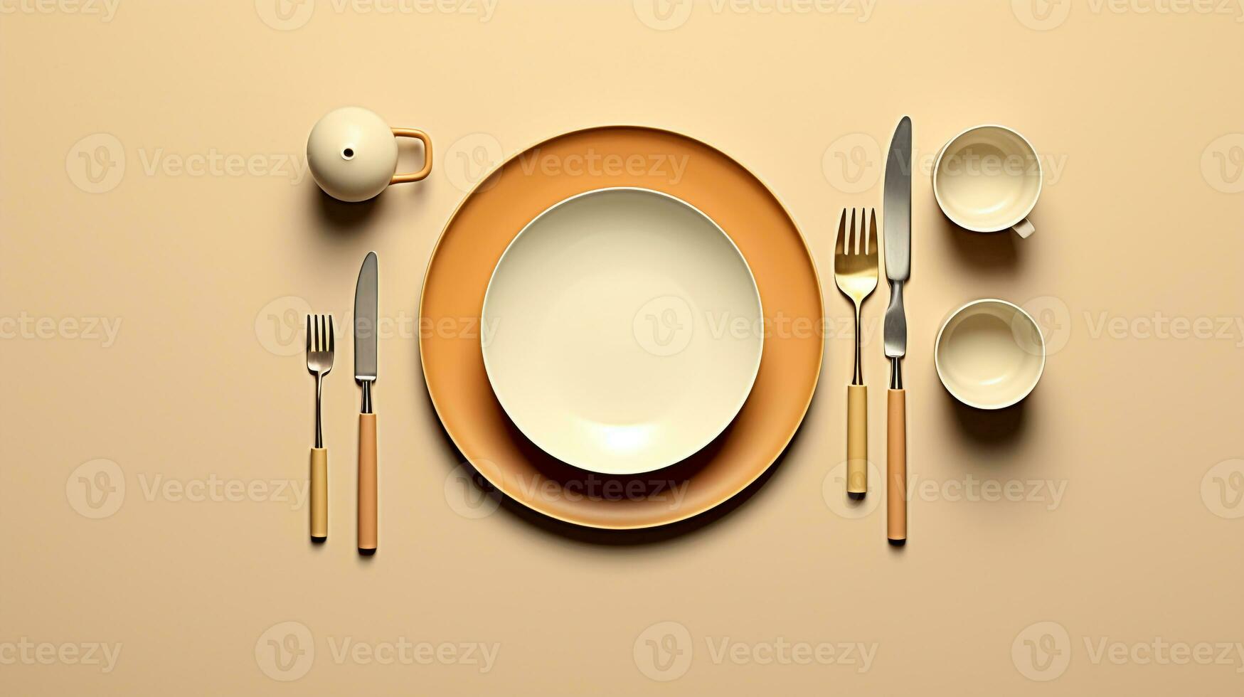 AI generated beautiful arrangement of tableware on table. Generative AI photo