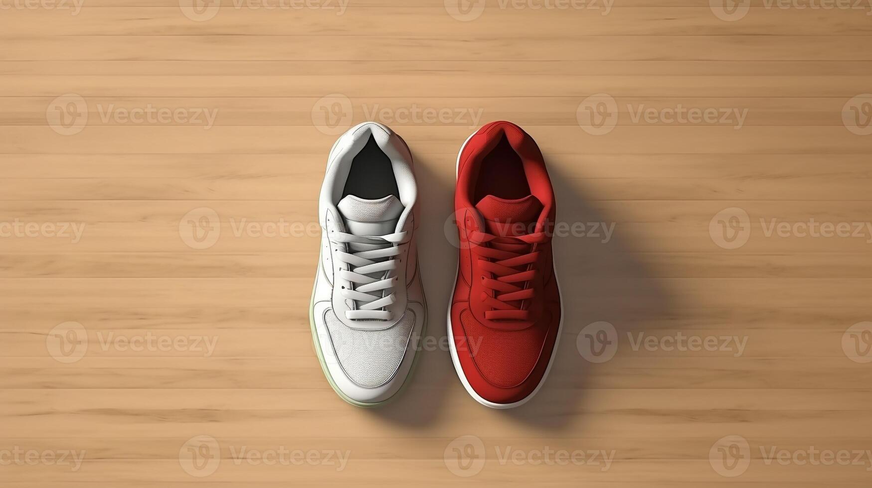 AI generated beautiful arrangement of two pairs of sneakers on table. Generative AI photo