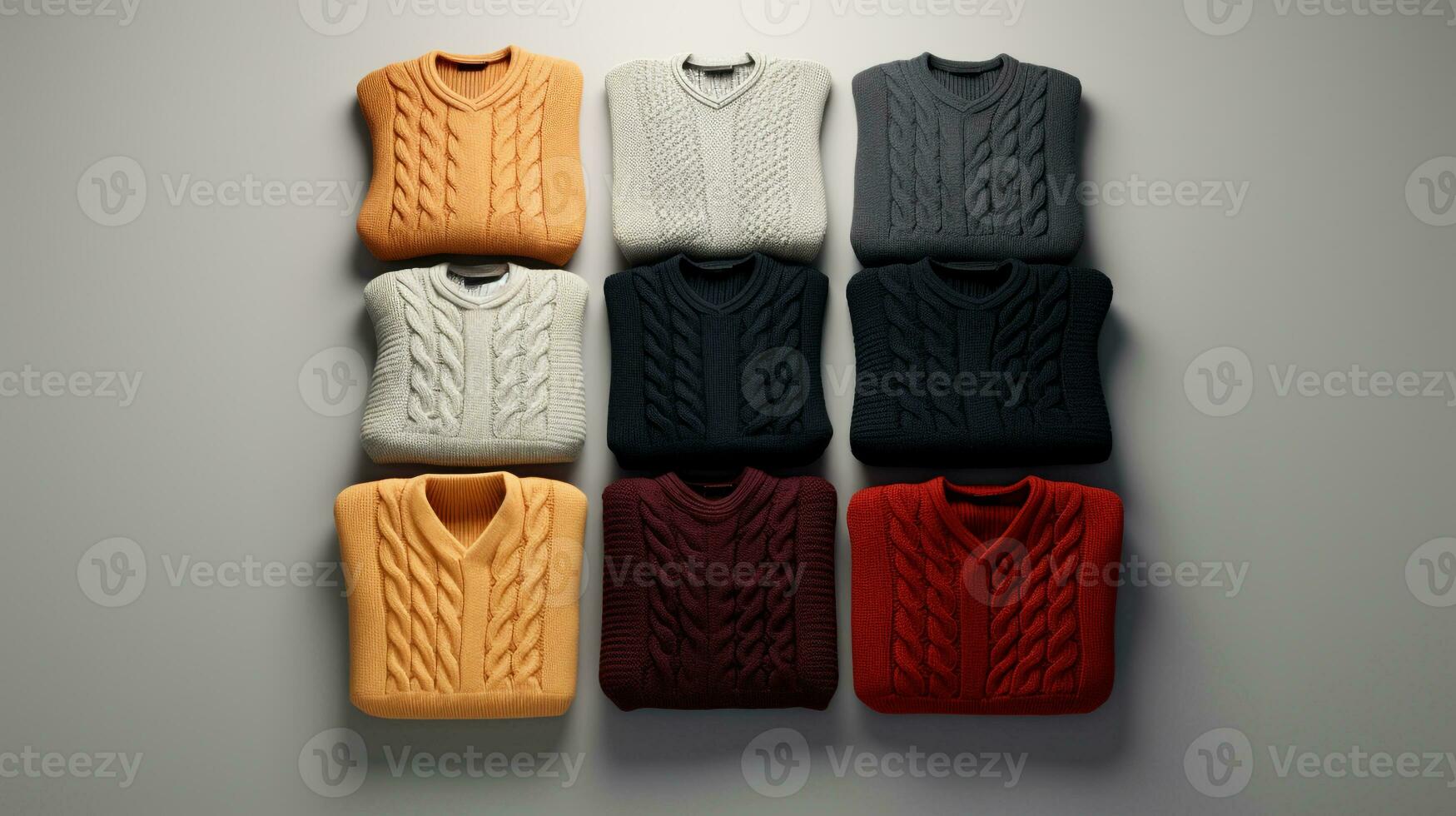 AI generated beautiful arrangement of sweaters on table. Generative AI photo