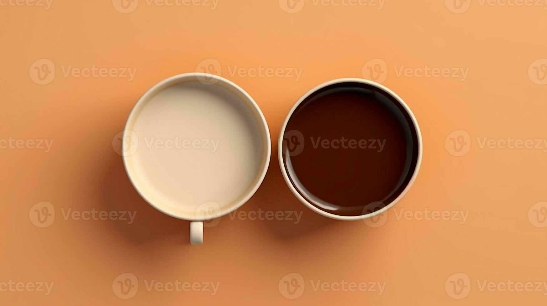 AI generated beautiful arrangement of one cup of coffee and one cup of tea on table. Generative AI photo