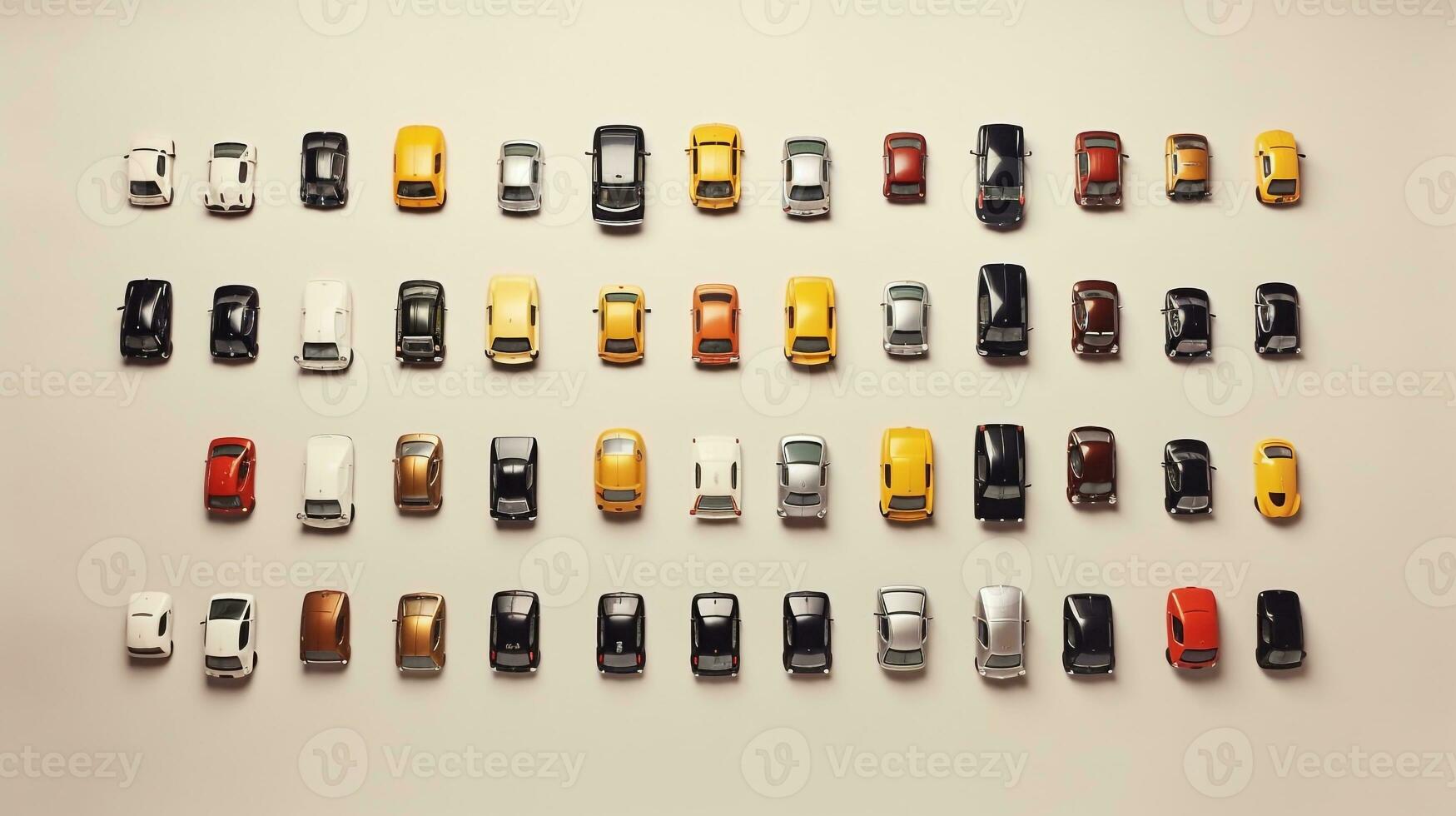 AI generated beautiful arrangement of miniature of cars on table. Generative AI photo