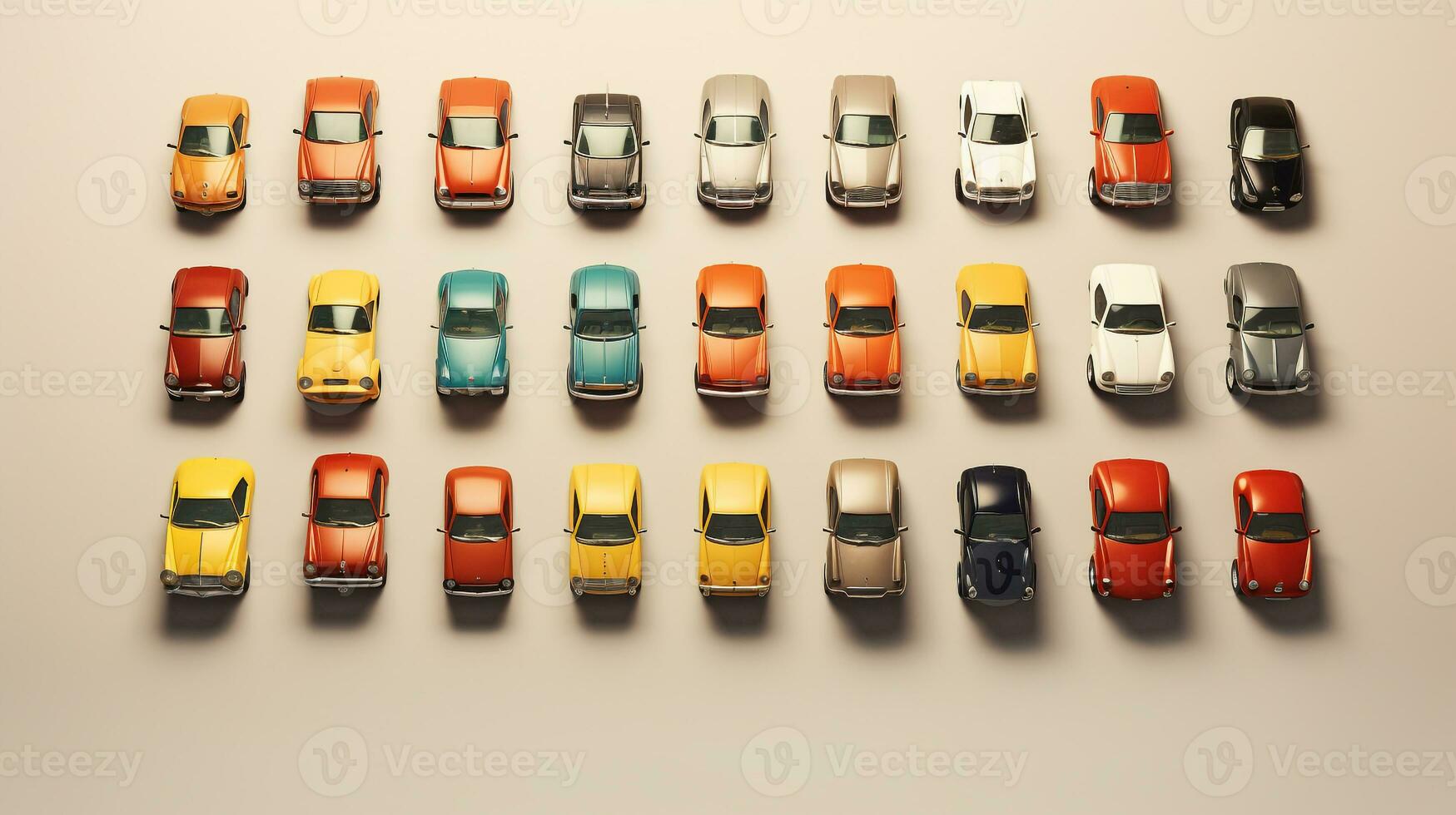 AI generated beautiful arrangement of miniature of cars on table. Generative AI photo