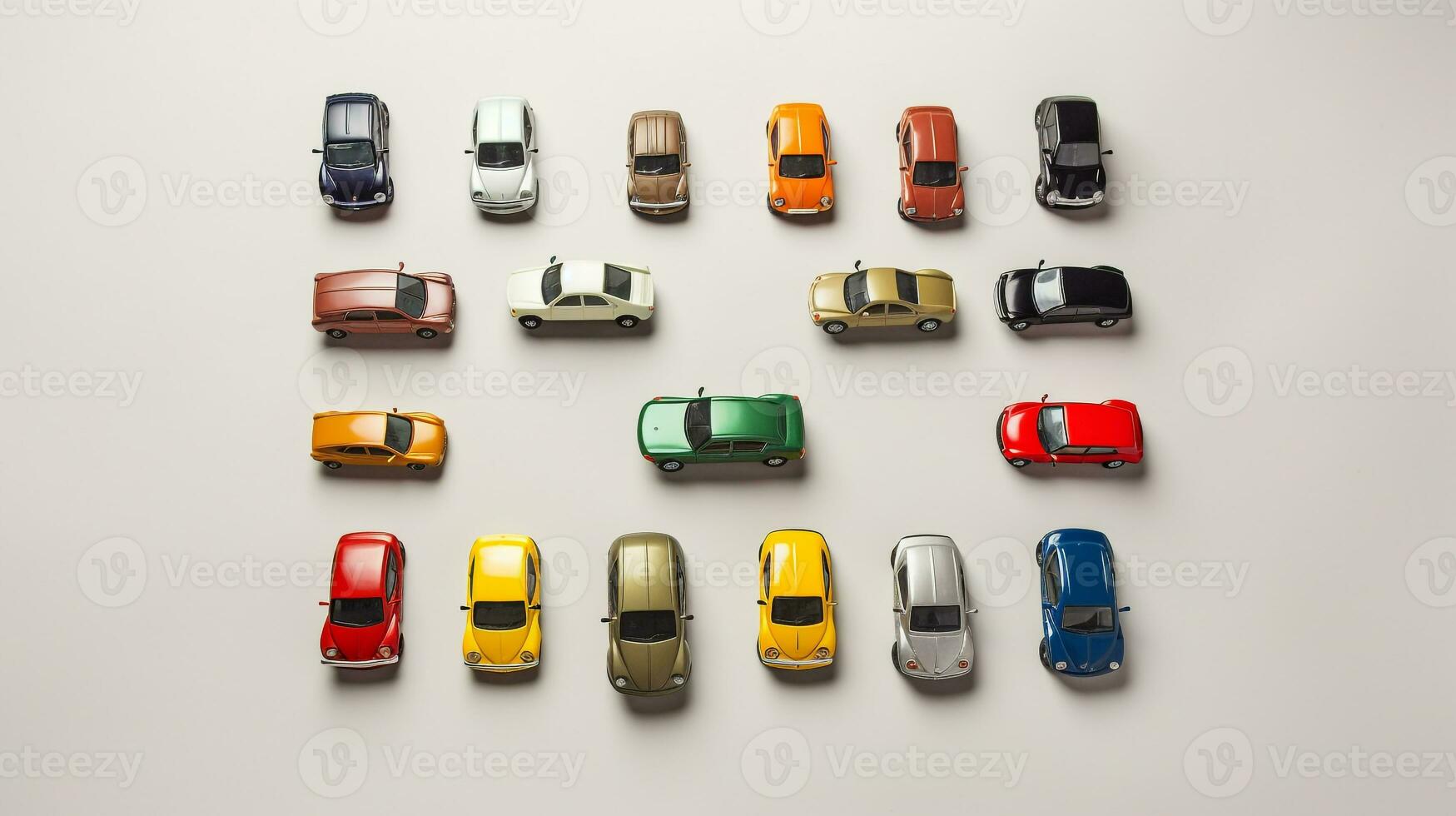 AI generated beautiful arrangement of miniature of cars on table. Generative AI photo