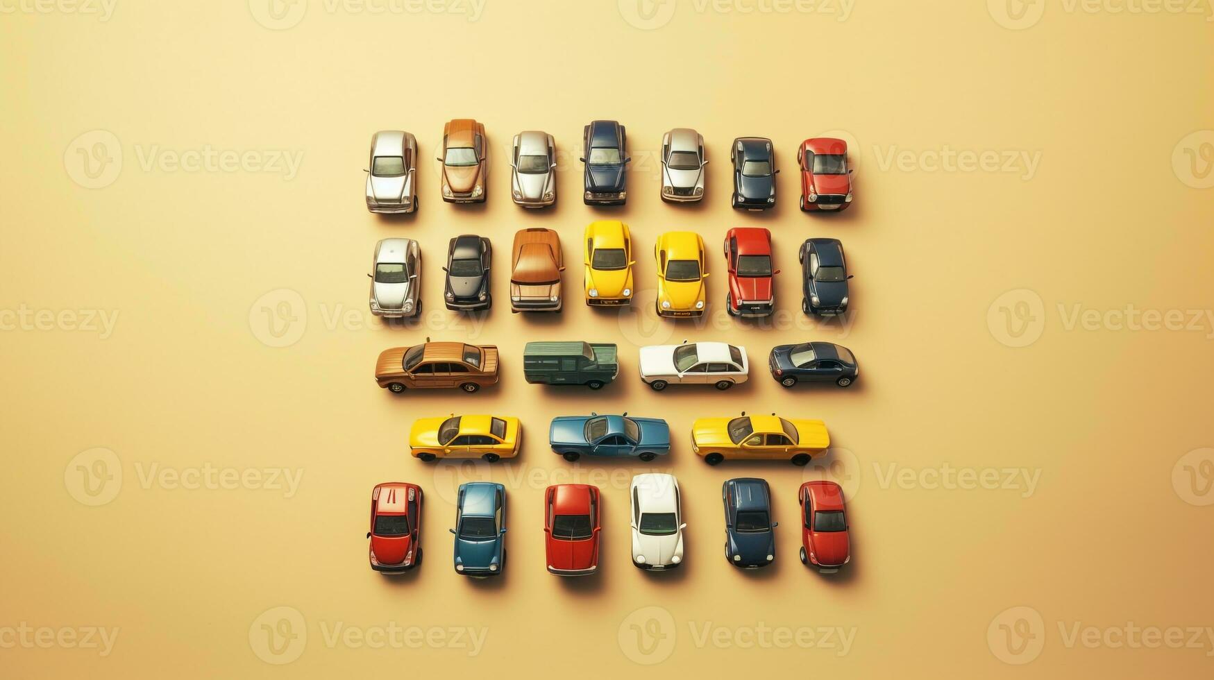 AI generated beautiful arrangement of miniature of cars on table. Generative AI photo