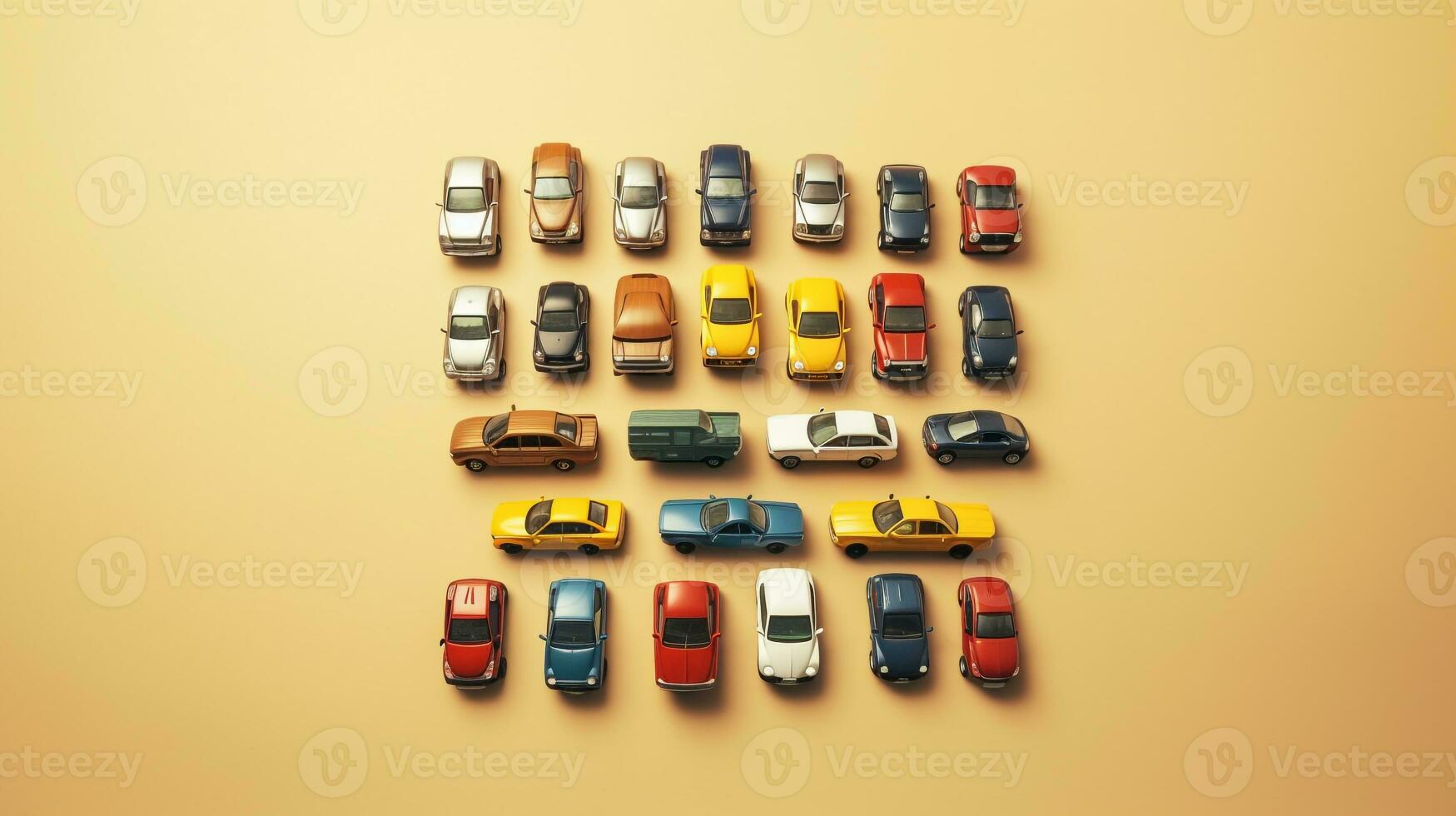 AI generated beautiful arrangement of miniature of cars on table. Generative AI photo