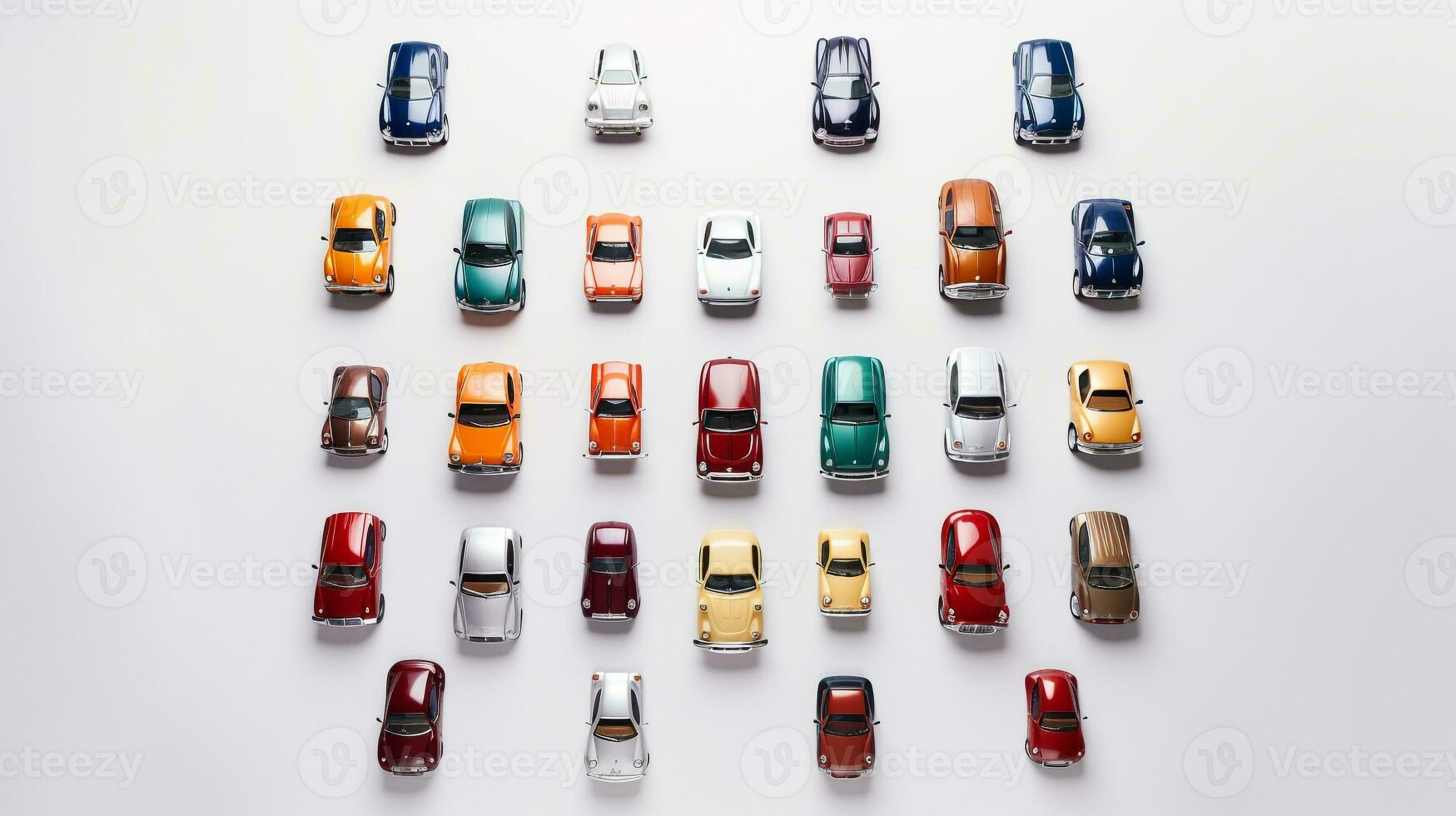 AI generated beautiful arrangement of miniature of cars on table. Generative AI photo